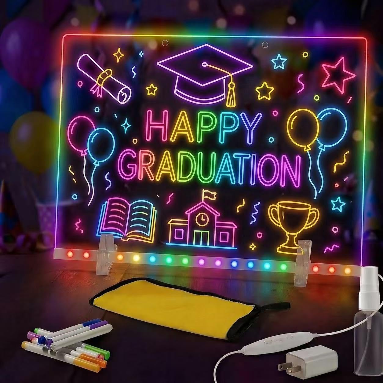 Lumiboard Led Drawing Board 7 Colors, Light Up Cosmody Drawing Board, Glowing Acrylic Dry Erase Board, Easter Basket Stuffers,Easter Egg Fillers Gifts Kids Girls Boy Teens(14.25")