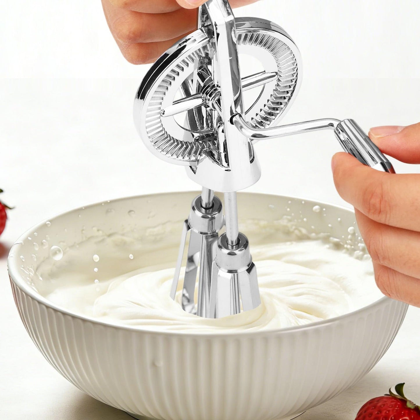 Dual Rotary Hand Egg Beater, Stainless Steel Rotary Hand Whisk Non-Electric Kitchen Whisk Tool for Baking Cooking Cream & Batter