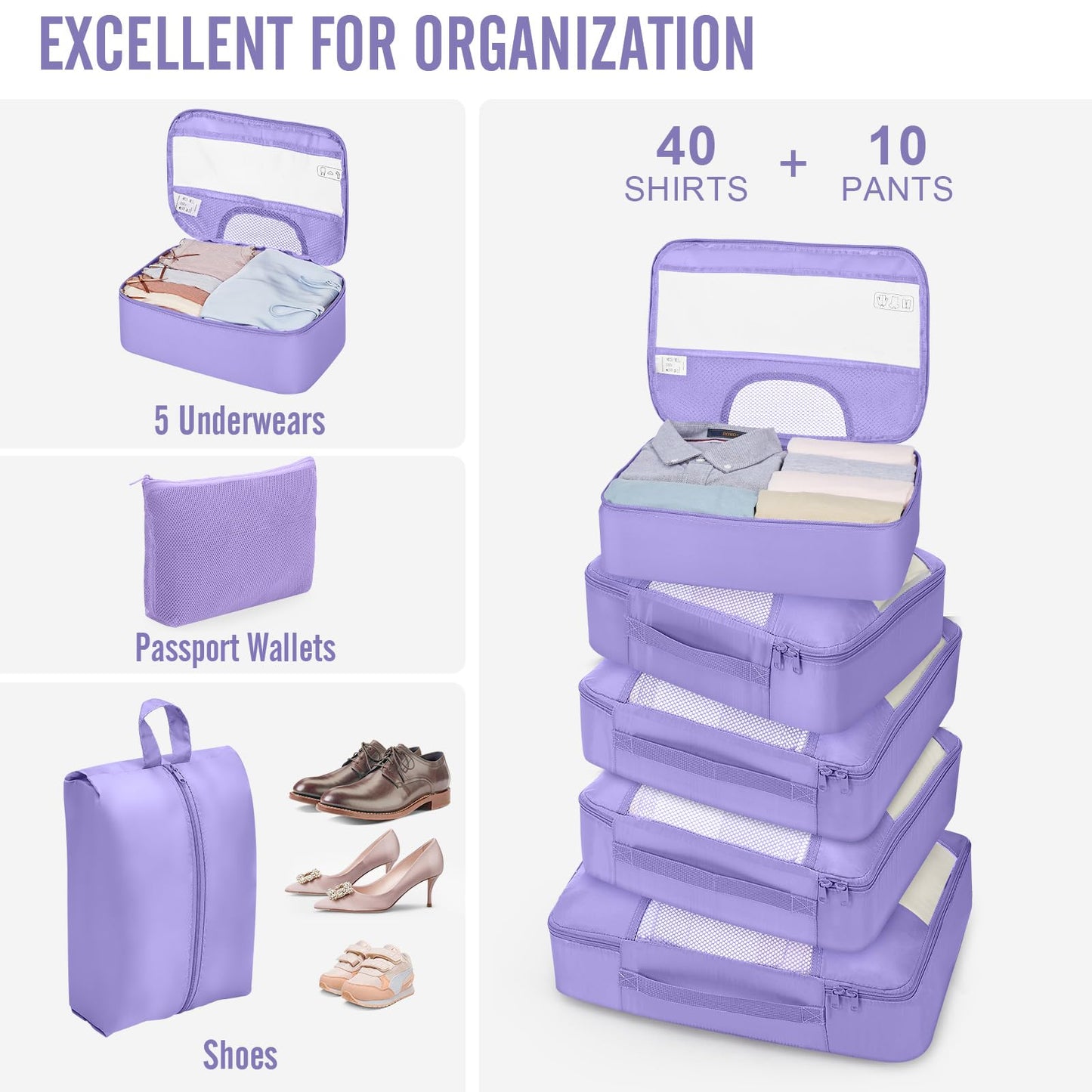 Veken 10 Set Packing Cubes for Travel Essential, Suitcase Organizer Bags in 4 Sizes, Carry-On Luggage Accessories with Large Laundry & Hanging Toiletry Bag, Must-Have for Airplane, Road Trip & Camping