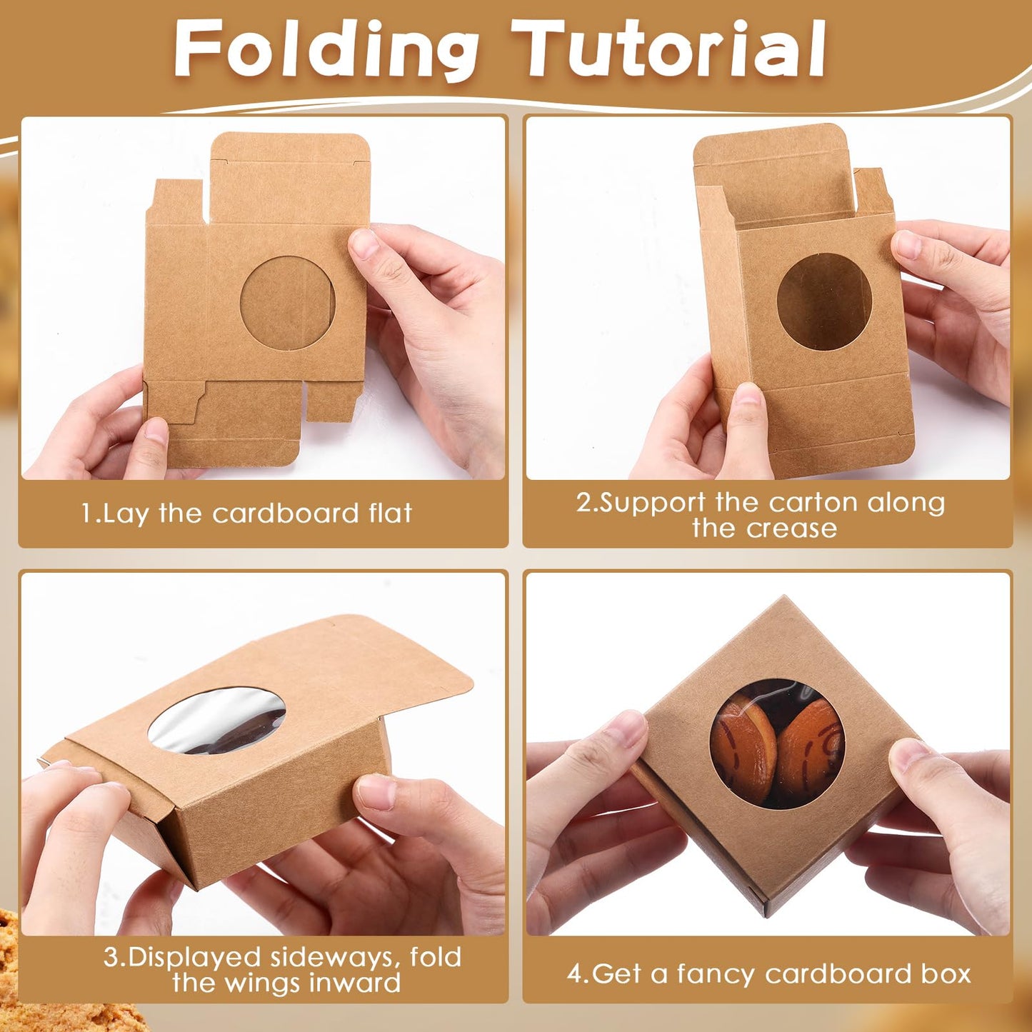 TaoBary 100 Pcs Soap Boxes for Homemade, 3 x 3 x 1.2 Inch Small Paper Gift Packaging Boxes with Window, Gift Wrappers for Soap Packaging Making Party Favor(Round,Kraft)