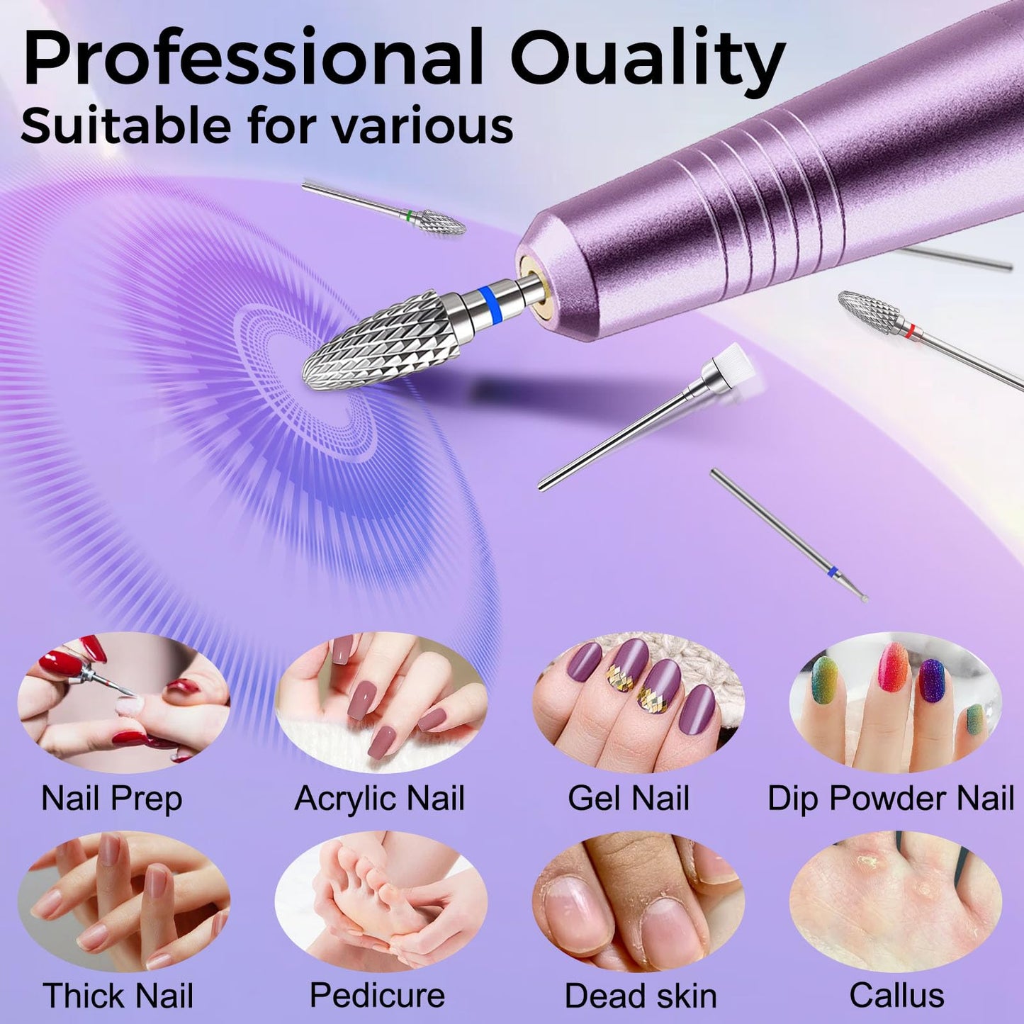 Fantexy 10 Pieces Ceramic Nail Drill Bits, 3/32 Inch Professional Acrylic Nail Bit Set, Nail File Bits Nail Art Tools for Electric Manicure Machine Home Salon Use