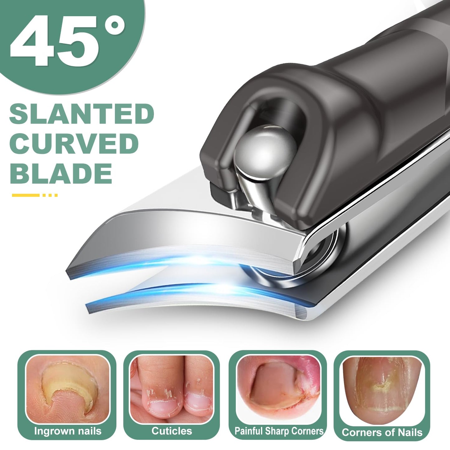 Toenail Clippers for Seniors Thick Toenails, CLPPNA Large Toe Nail Clippers Set for Men with Wide Jaw, Sharp Heavy Duty Ingrown Toenail Clippers Nail Cutter, Long Handle with Slanted Curved Blade