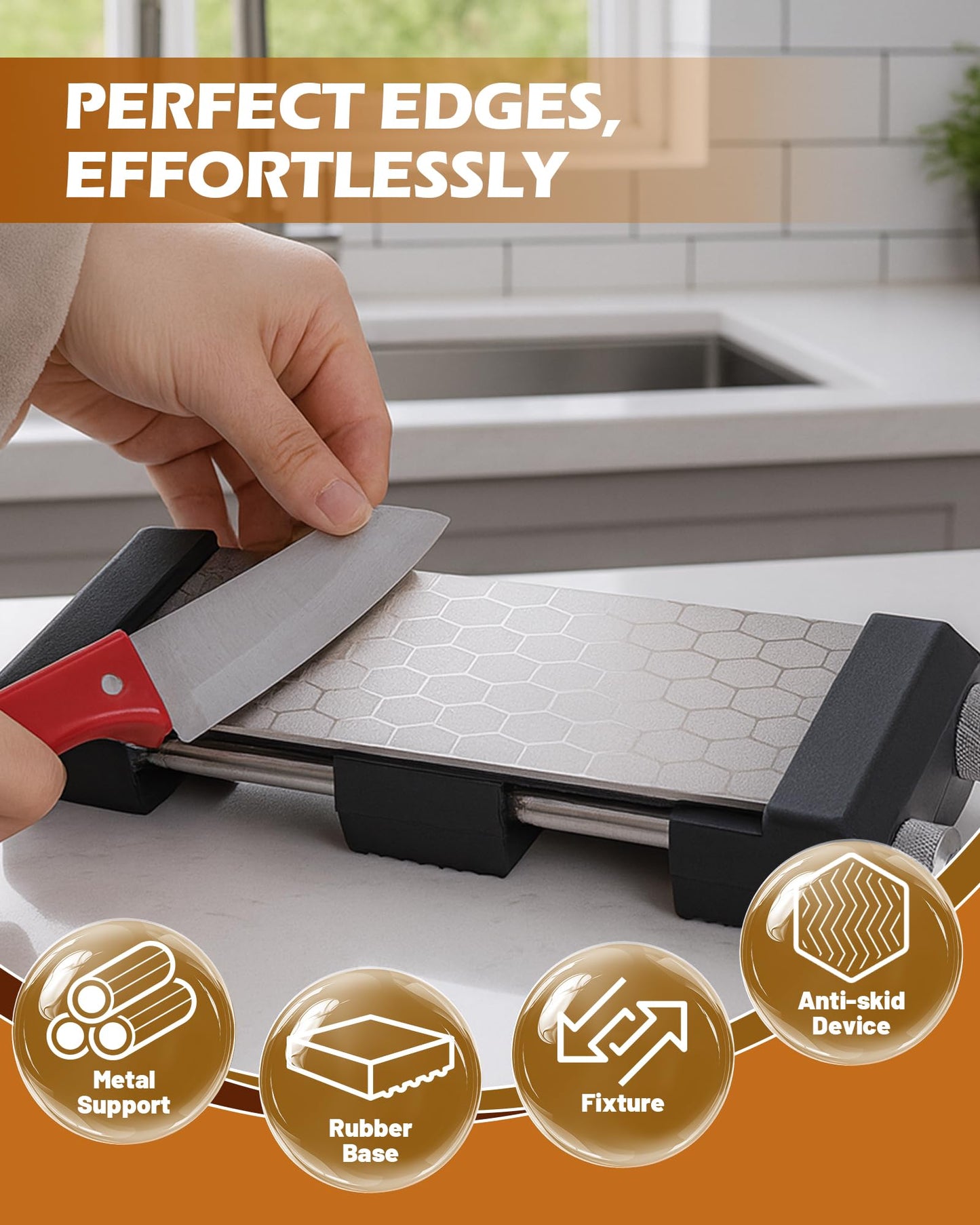 HIPULX Non-Slip Sharpening Stone Holder, Adjustable Whetstone Holder for Water Stones, Diamond Stones 304 Stainless Steel Clamp for Knife Sharpening, Woodworking Tools (Fits 5 9/16" - 8 11/16")