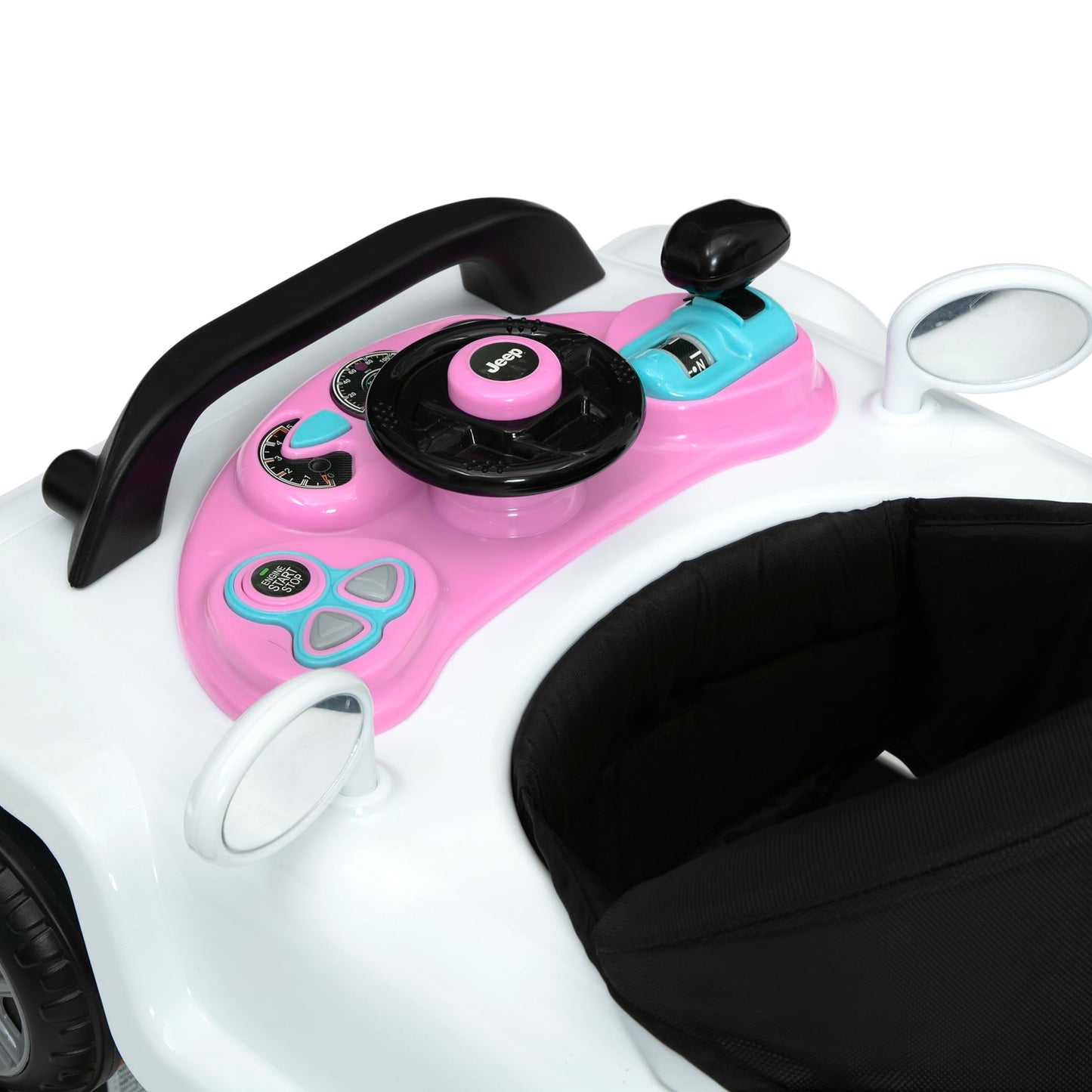 Jeep Classic Wrangler 3-in-1 Grow with Me Activity Walker - Features Music, Lights, Removable Play Tray, Push Walker Mode, Converts into Rolling Car Toy, White/Pink