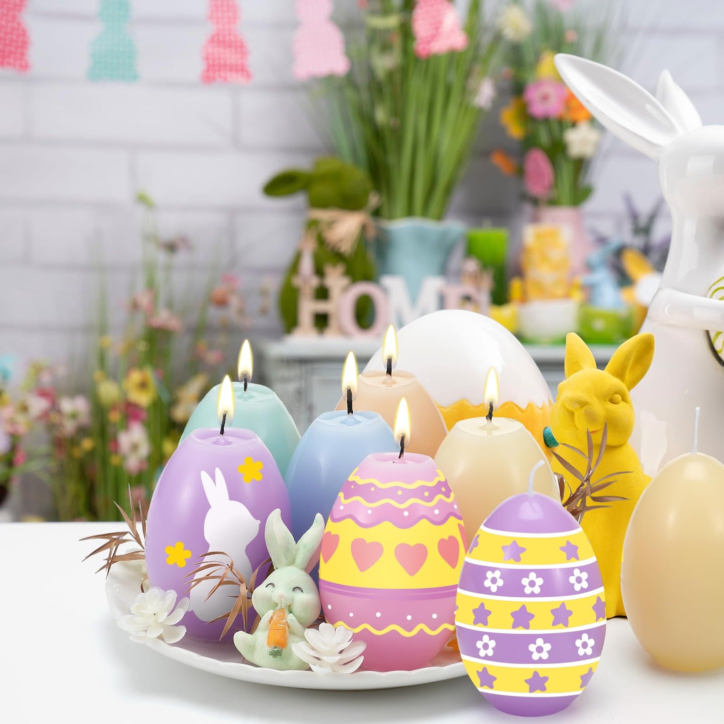 Conelist 25 Pcs Easter Egg Candle Painting Kit Easter Painting Crafts for Adult Macaron Egg Shaped Candles with Carton Acrylic Paint Strips Paintbrushes for Spring DIY Gift Basket Stuffers