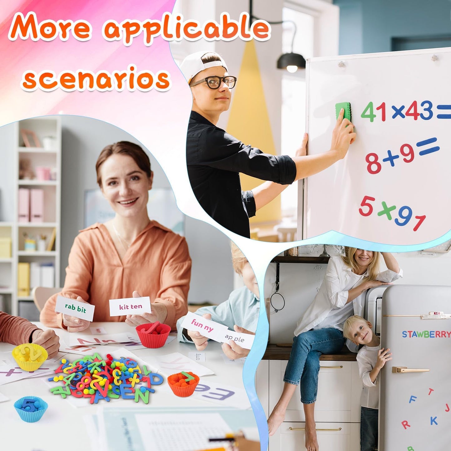 286Pcs Letters and Numbers Sensory Bin Filler Fine Motor Toys Counting Sorting 200 Felt Pompoms 76 Magnetic Letters Numbers 4 Tweezers 5 Silicone Plates 1 Storage Box for Counting Sorting DIY Crafts
