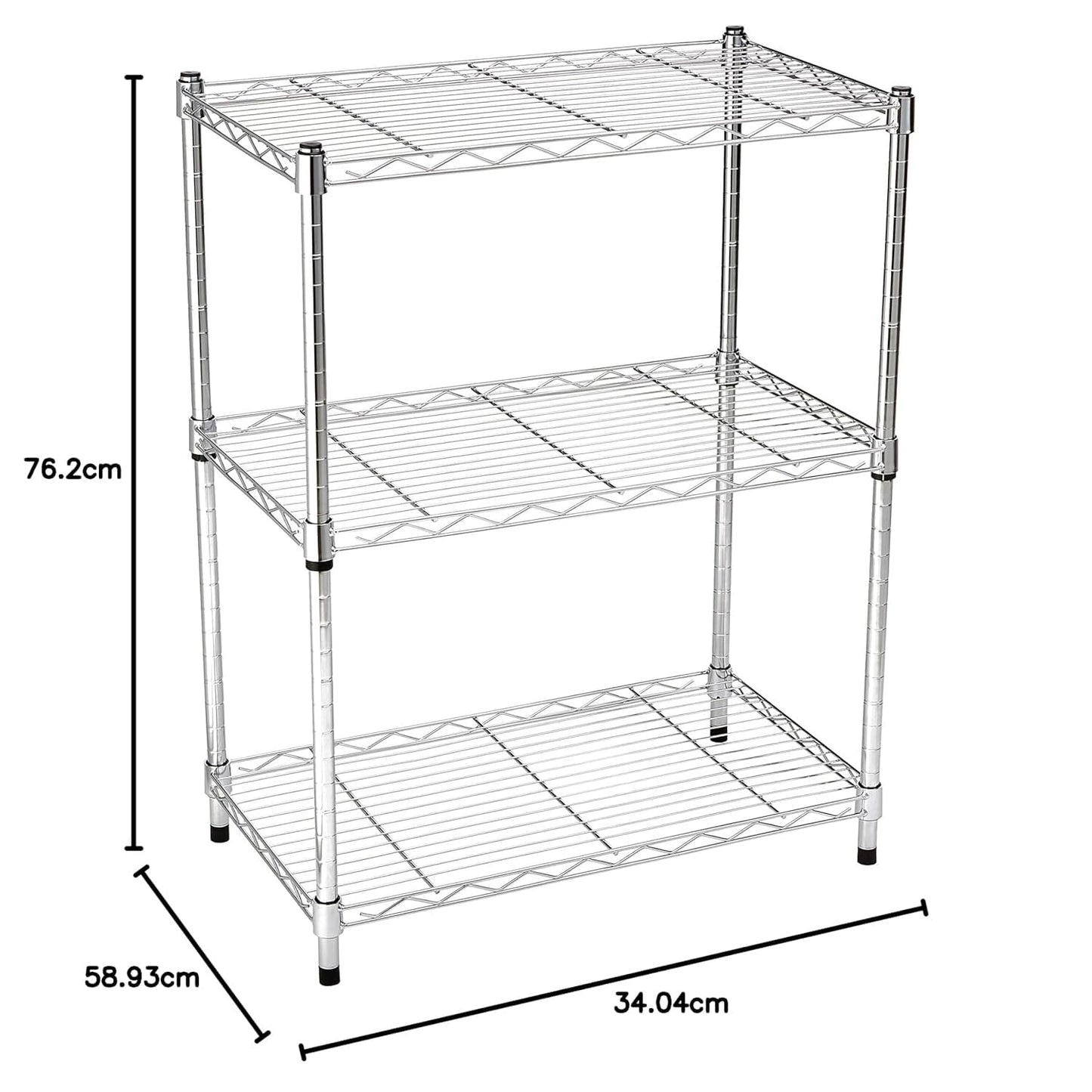 Amazon Basics 3-Shelf Adjustable Heavy Duty Steel Wire Shelving Rack with Chrome Finish, No-Tool Assembly, 250 lbs per Shelf, 23.2" L x 13.4" W x 30" H