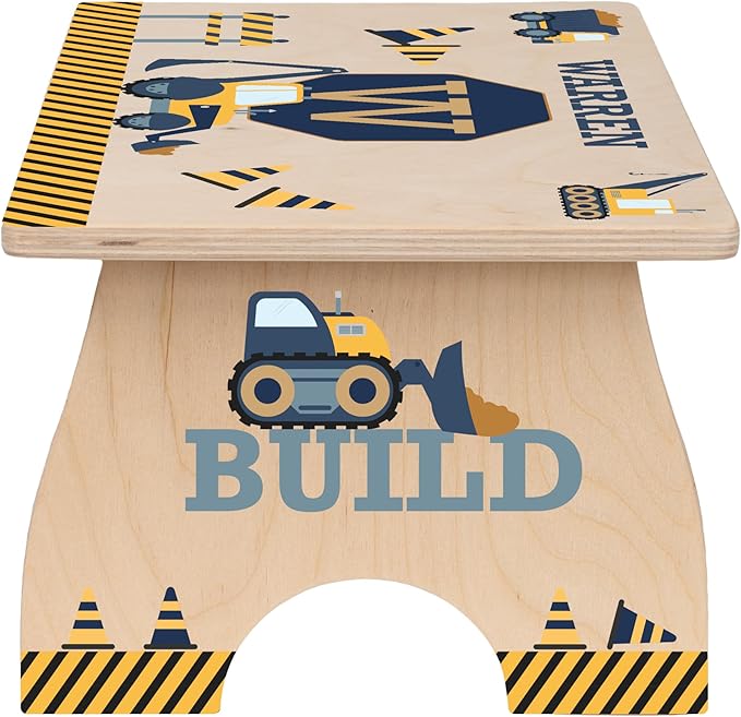 Step Stool for Toddlers- Personalized Wood Kids Step Stool with Name for Kitchen Sink, Bathroom, Potty Training, Toilet, Kitchen Sink- Sturdy and Safe- Made in USA by BloomOwl (Construction- Navy)