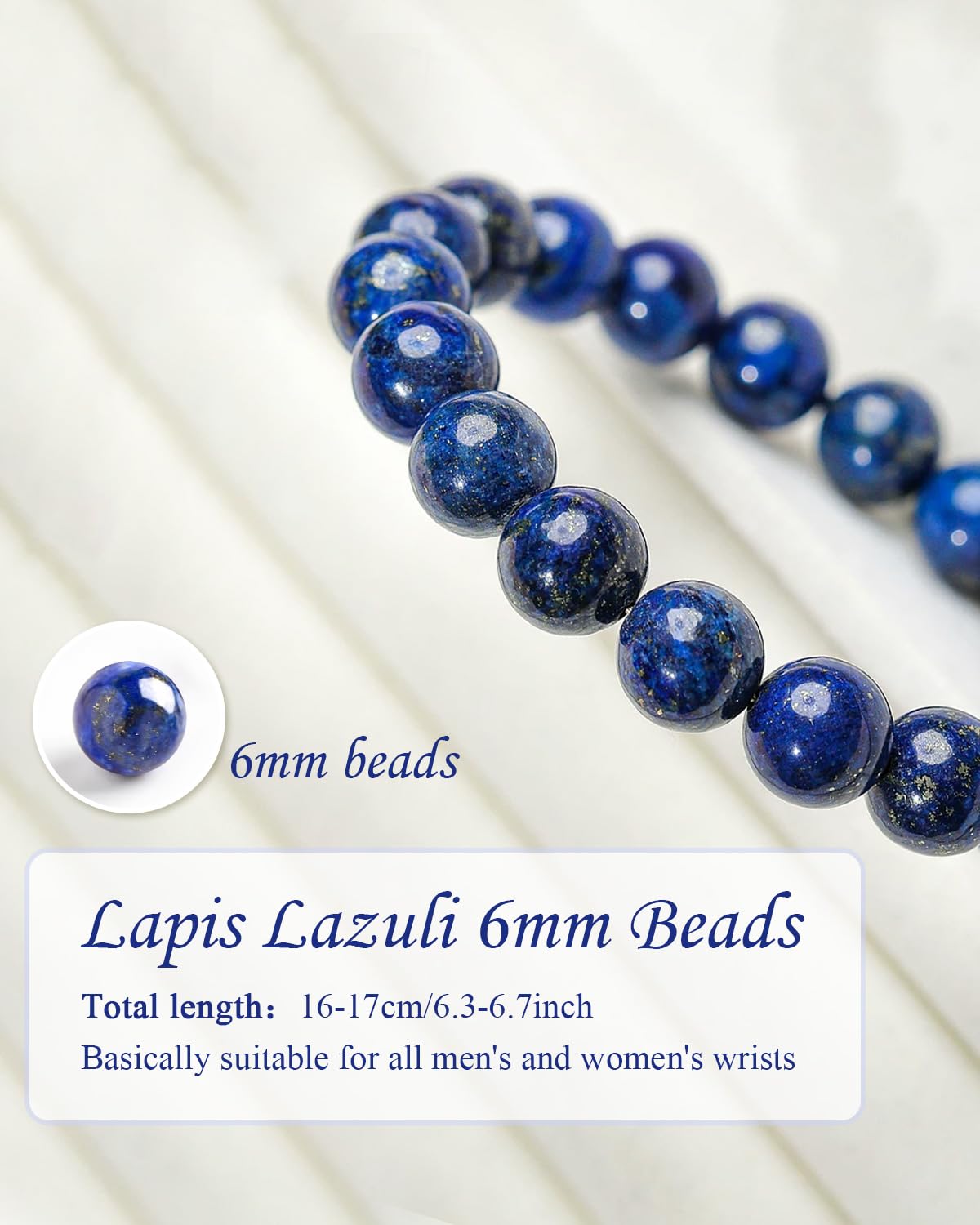 AURABLOOM 6mm Lapis Lazuli Bracelet, for Sagittarius, Unisex Bracelet with Japanese-style Gift Packing, for Man Woman