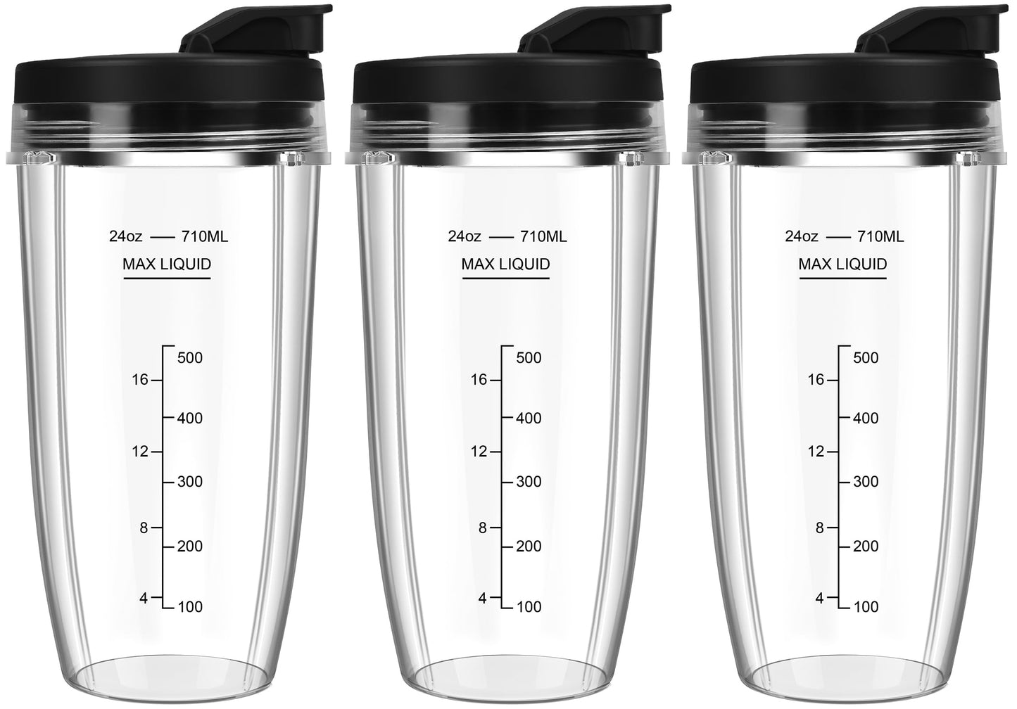 Blender Cups Replacement for Ninja, 24oz Ninja Blender Cups with To-Go Lids Compatible with Ninja BN401, BL450, BL456, BL480, BL2012, BL2013, BN751, BN801, SS101, SS151 (3 Pack)
