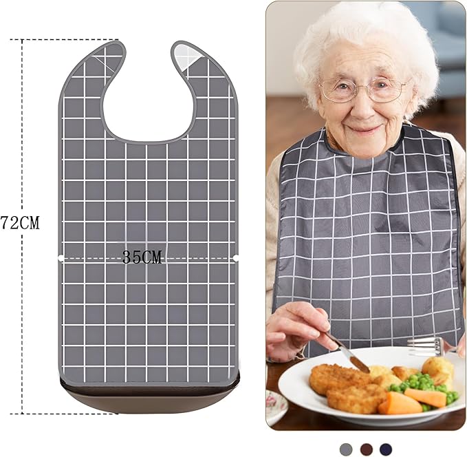 Adult Bibs, Waterproof Bib Clothing Protector with Crumb Catcher, Reusable Dining Bibs for Elderly, Men Women