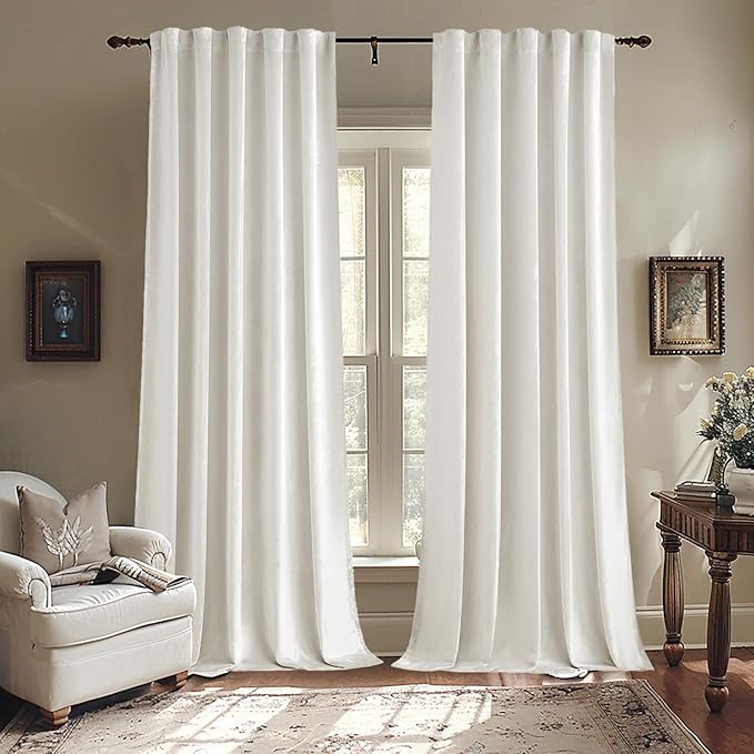 MIULEE Velvet Curtains 90 inches - Luxury Curtains for Bedroom Living Room Thermal Insulated Super Soft Room Darkening Window Drapes Rod Pocket & Back Tab, White, W52 x L90 inches, 2 Panels