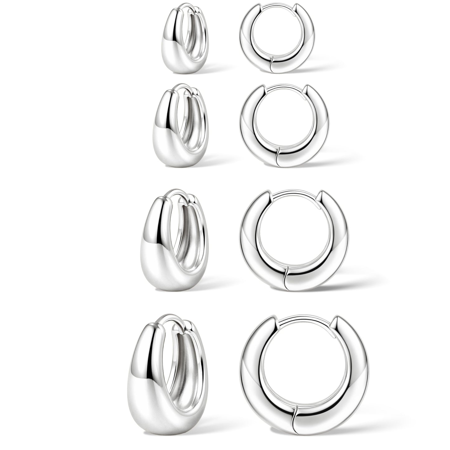 Silver Chunky Huggie Hoop Earrings Set for Women Men Silver Stack Cartilage Earrings Sets for Multiple Piercing Lightweight Mini Thin Cute Dainty Trendy Clip On Jewelry Gifts