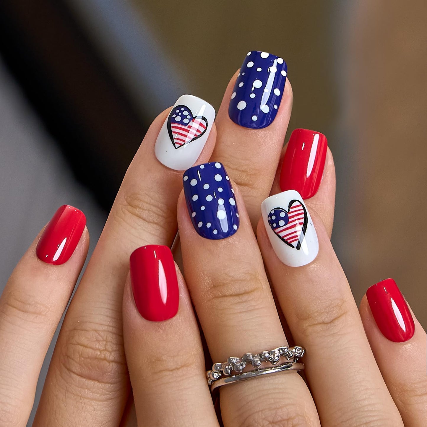 CurvLife Soft Gel Press On Nails Kit - Patriot Full Cover False Nail Tips with Trendy Designs, Reusable & Glue Included - Easy Application Nail Accessories for Women