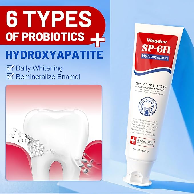 SP-6 Toothpaste Set, 6 Probiotics for Whitening & Cooling Fresh Breath, 7- Pro Intense Whitening, Fluoride-Free, Deep Brigthtening & Freshness (2 Tubes, Red +Purple)