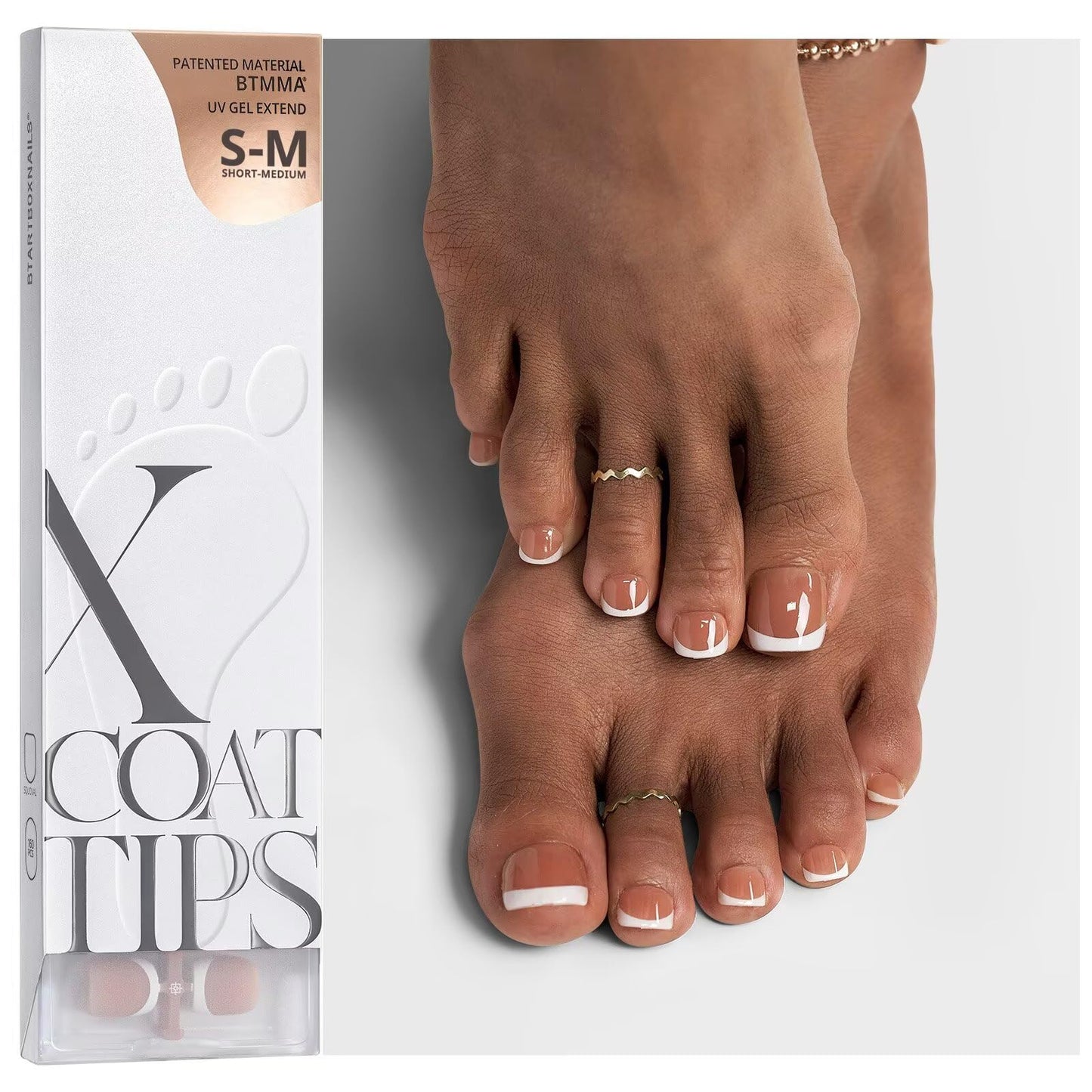 BTArtboxnails XCOATTIPS Toe Nail Tips - 160Pcs Short French Toe Nail Press Ons, French Tip Press On Toenails Brown Base, Soak Off False Toe Nail Extensions