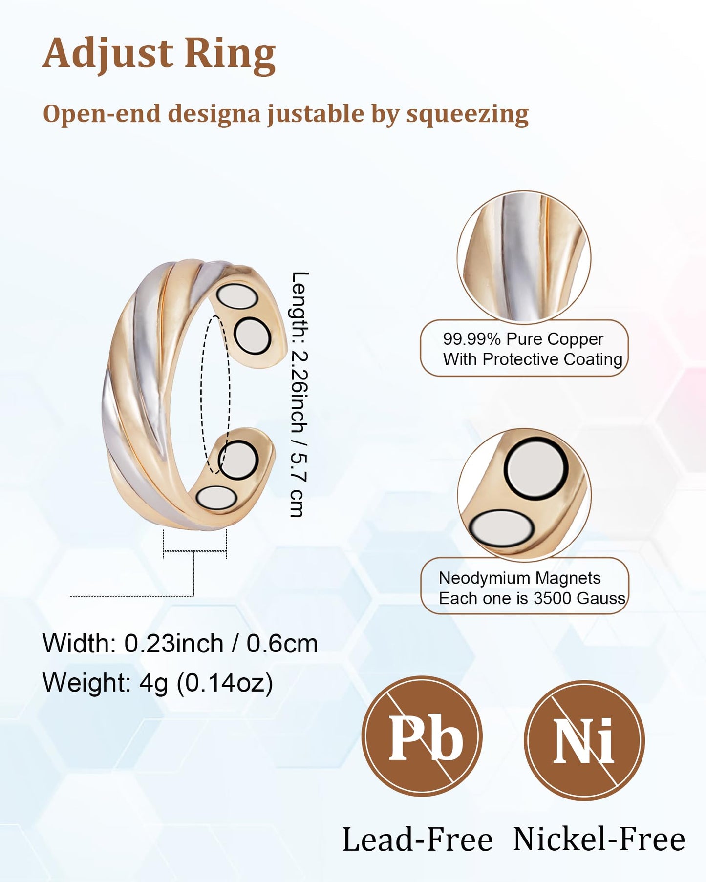 EnerMagiX Copper Rings for Women, 99.9% Set Solid Copper Adjustable Magnetic Ring, Fashion Jewelry Present (0169 0948)