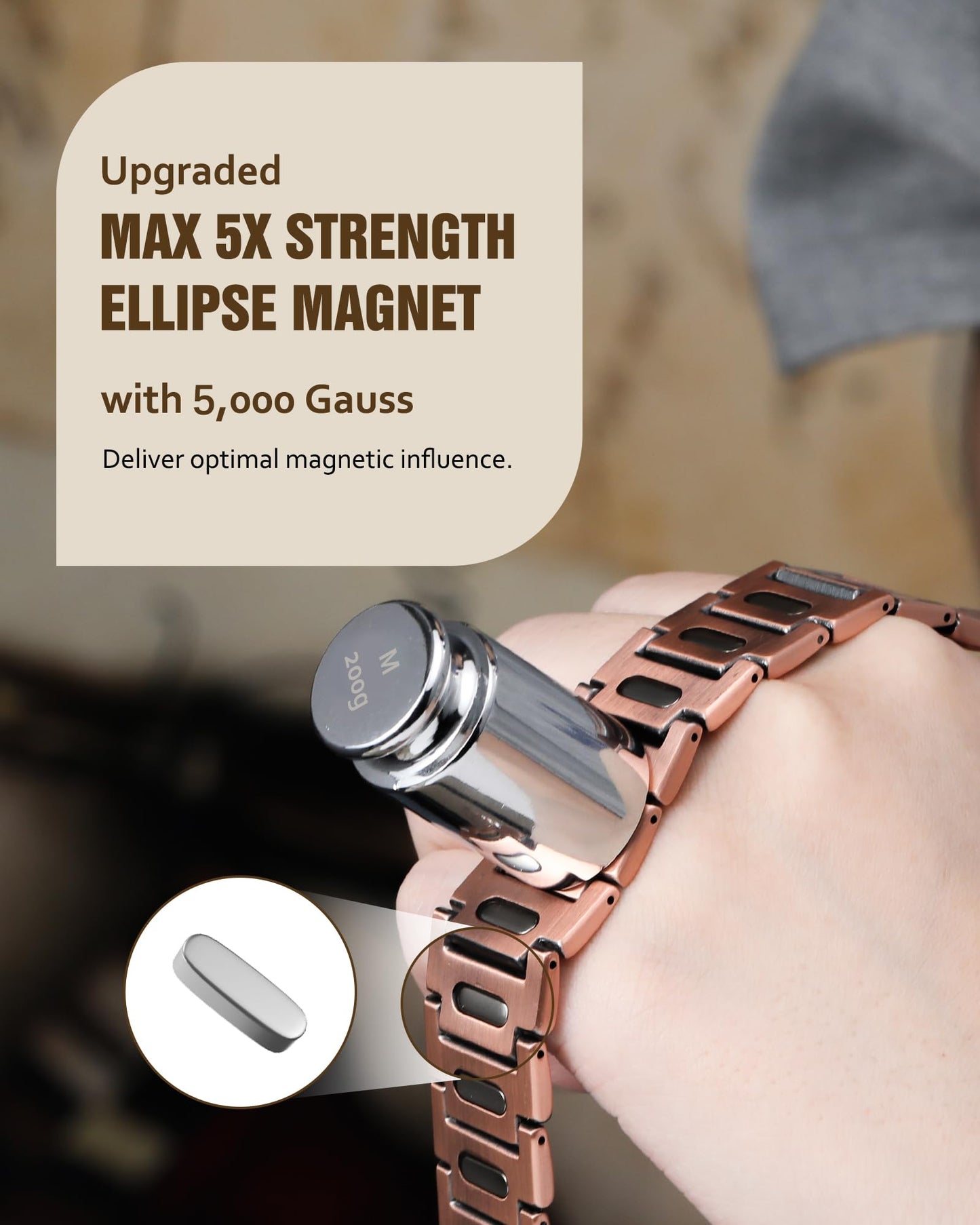 Jecanori 5X Pure Copper Magnetic Bracelet for Men - Upgraded Magnets & Butterfly Clasp, Adjustable Length with Sizing Tool