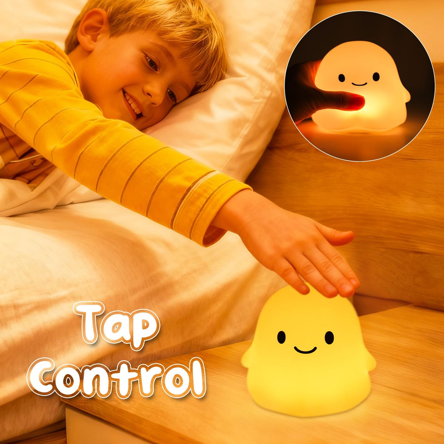 PSDRIQQ Cute Ghost Night Light Squishy Silicone Nursery Nightlight Dimmable Rechargeable Bedside Lamp with Timer & Tap Control, Christmas Gift Halloween Decor
