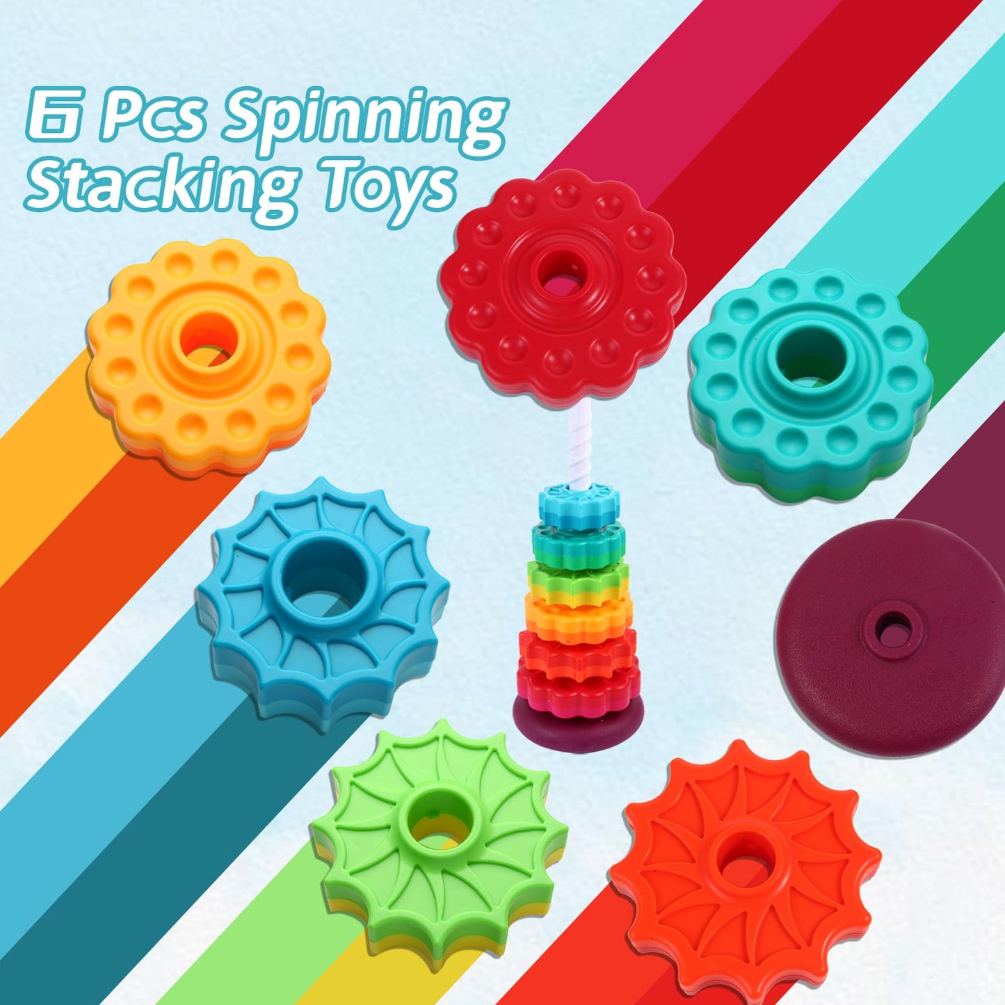 LMTNNB Spinning Stacking Toys - Rainbow Tower, Kids Stackable Spinning Toy, Educational Toy for Toddlers 1-3, Strong ABS Plastic, Color & Shape Recognition, Builds Sensory & Motor Skills