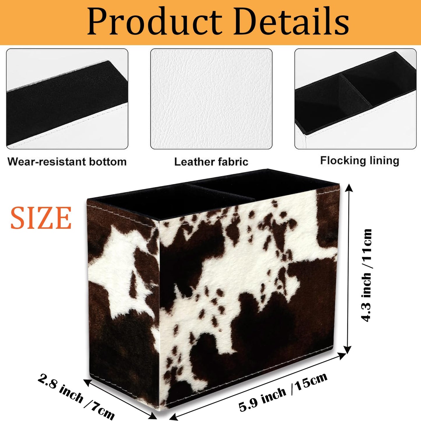 VSHSEEOM Pen Holder for Desk, PU Leather Multifunctional Desktop Storage Box and Anti-Slip Mouse Pad Set, Makeup Brush Holder Pen Organizer for Office and Home - Cow Hide Print