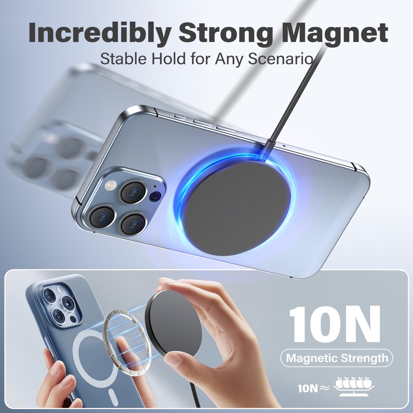 Magnetic Wireless Charger Charging Pad: 15W Qi Fast Portable Slim Charger Puck for iPhone 17e 17 Air 17 Pro Max 16 15 14 13 12 Series S26 & AirPods 4 3 2 Pro - Include USB-C/A Dual Ports (2Pack Black)