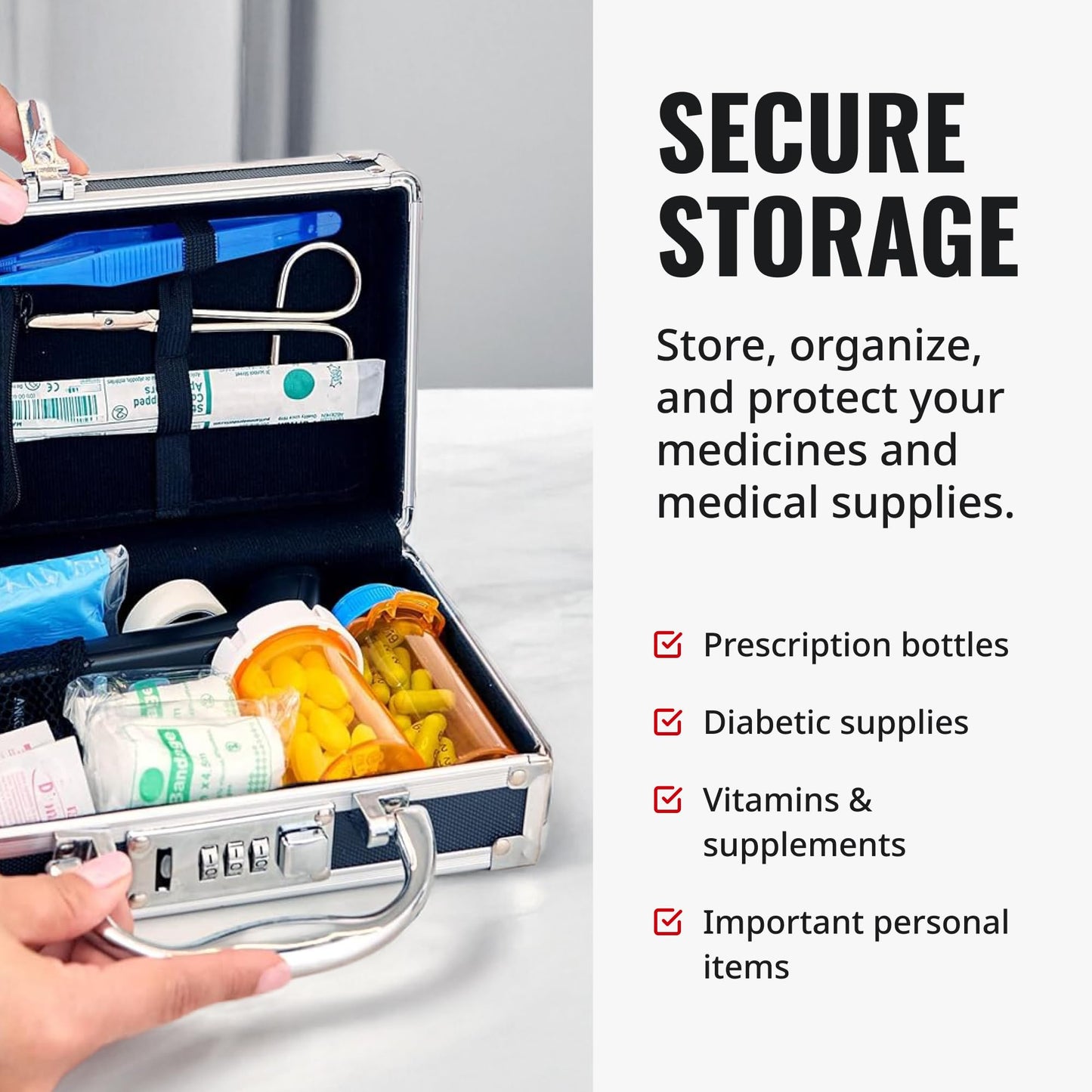 Vaultz Locking Medicine Case with Combination Lock - Portable Lock Box Briefcase for Medications, Cash & Valuables, Organized Storage Case with Handle, 3 Pack