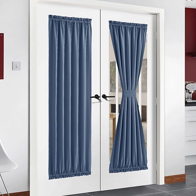 NICETOWN Blackout Curtain for French Door Energy Efficient Thermal Insulated Room Darkening Privacy Rod Pocket Blind for Patio Sliding Door, Single Panel, W54 x L72 inches, Stone Blue