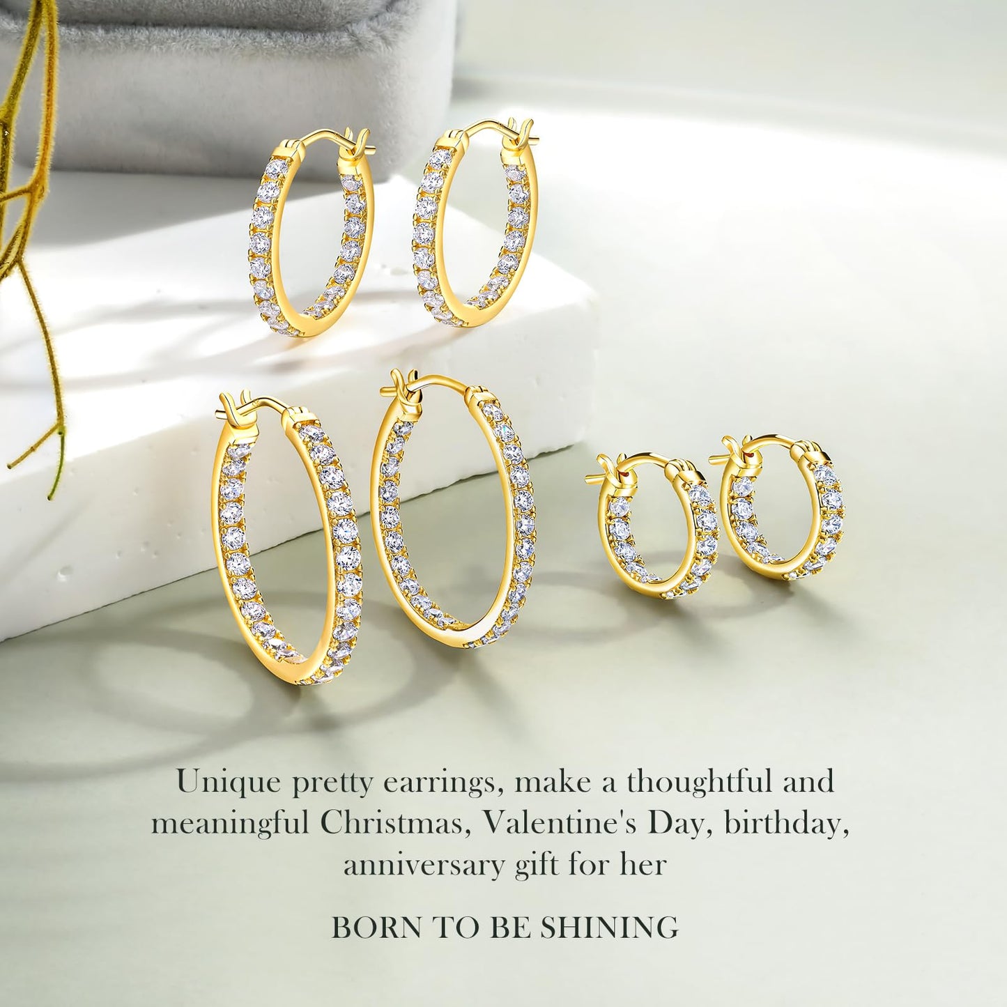 Cubic Zirconia Small Hoop Earrings for Women 925 Sterling Silver Created Diamond Earrings 14K Gold Plated Chunky Huggie Hoop Earrings