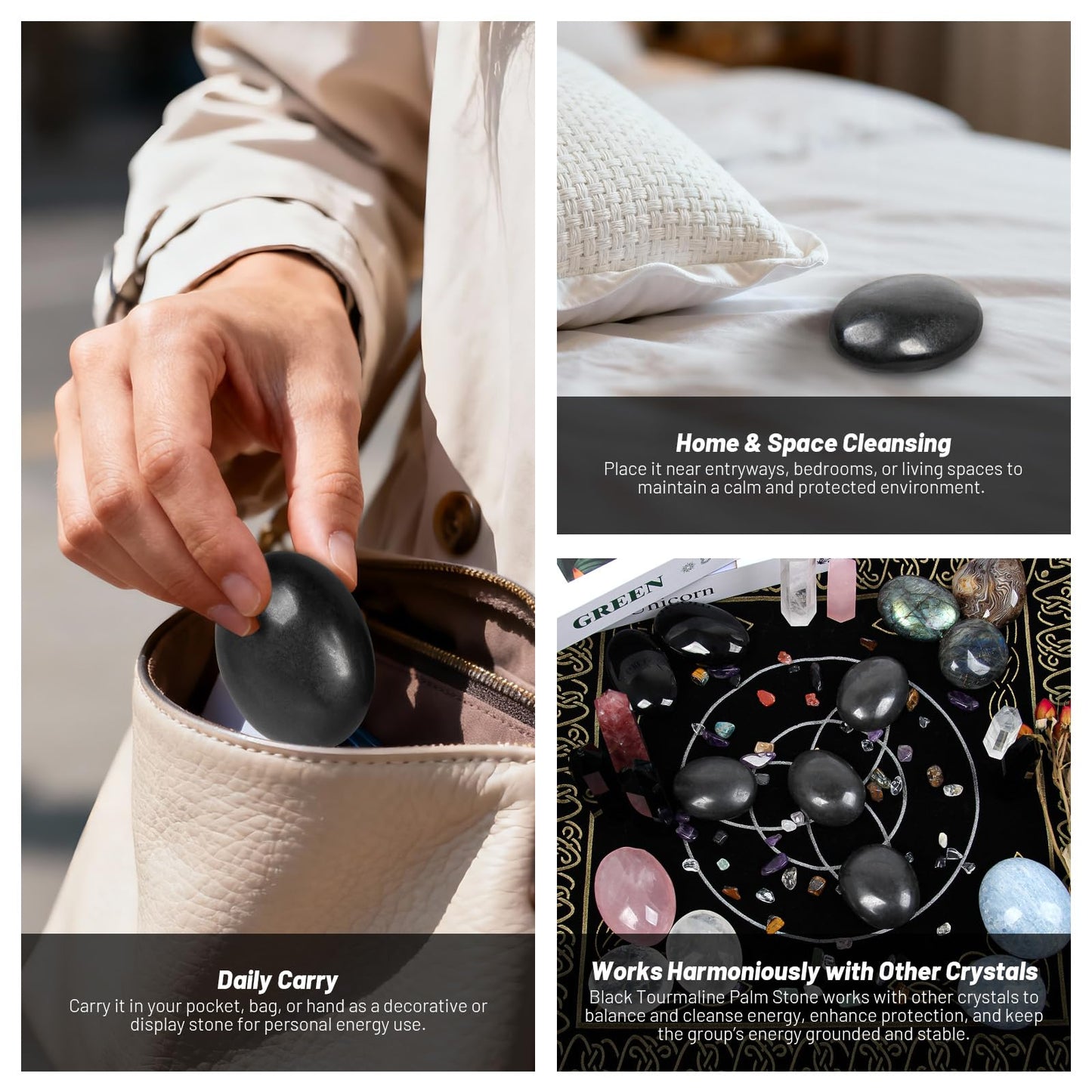 Orientrea Black Tourmaline Palm Stone-1 Pc Black Tourmaline Pocket Energy Stone, Smooth Healing Crystal Worry Stone (Black Tourmaline(1pc))