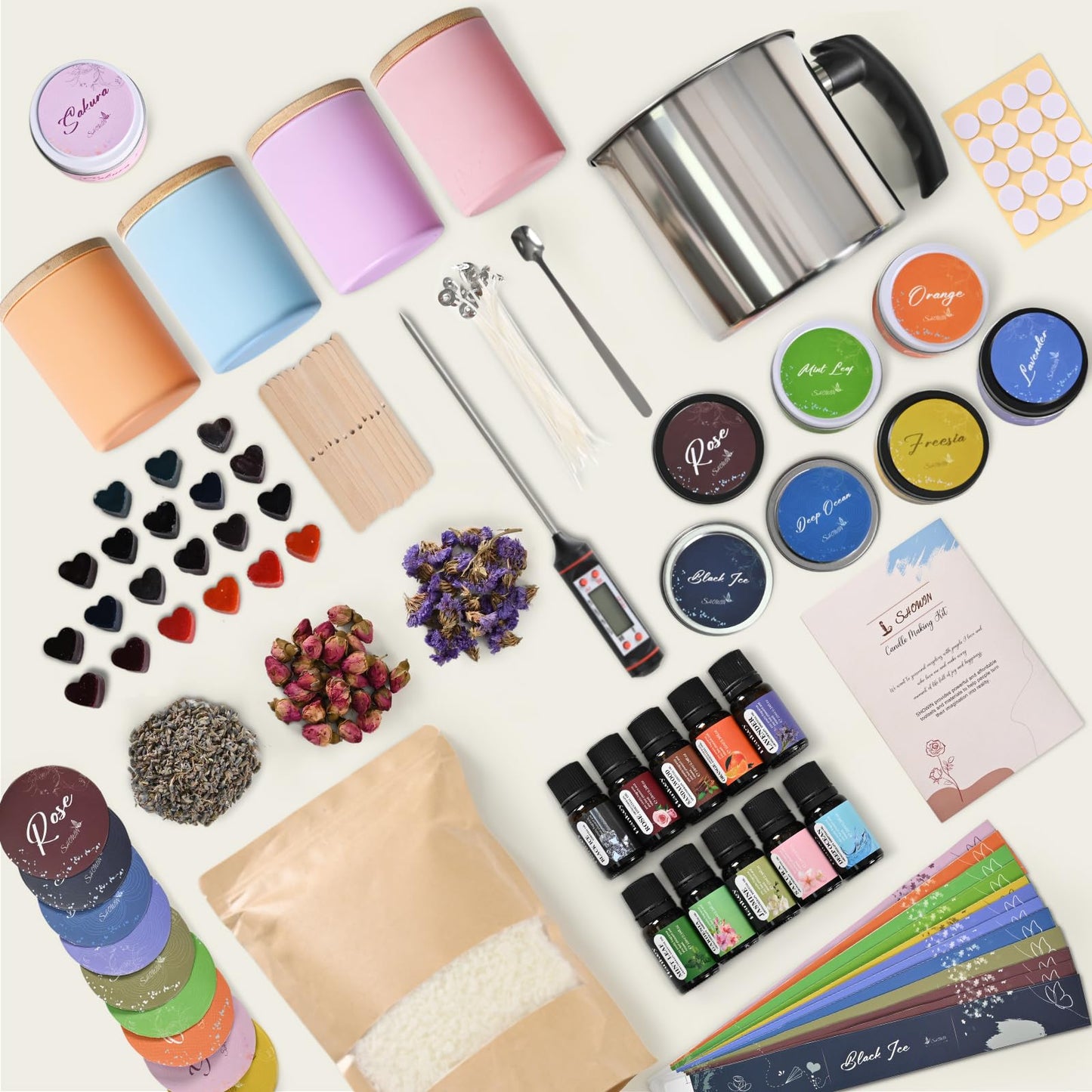 SHOWIN Candle Making Kit, DIY Candle Making Supplies for Adults, Starter Soy Wax Candle Kit with Candle Jars & Tins, Scented Home Decoration