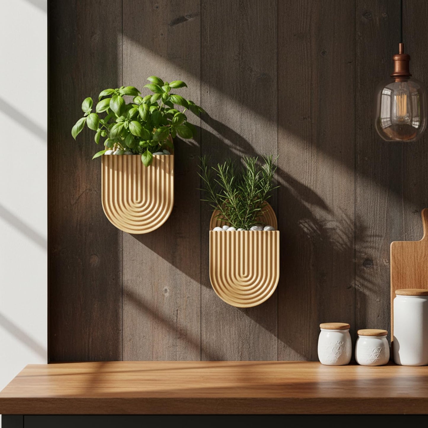 Aimto Wooden Wall Vase Set of 2, Bamboo Boho Wall Decor Planters Holder for Indoor Plants, for Entryway, Hallway, Bathroom, Living Room, Dining Room