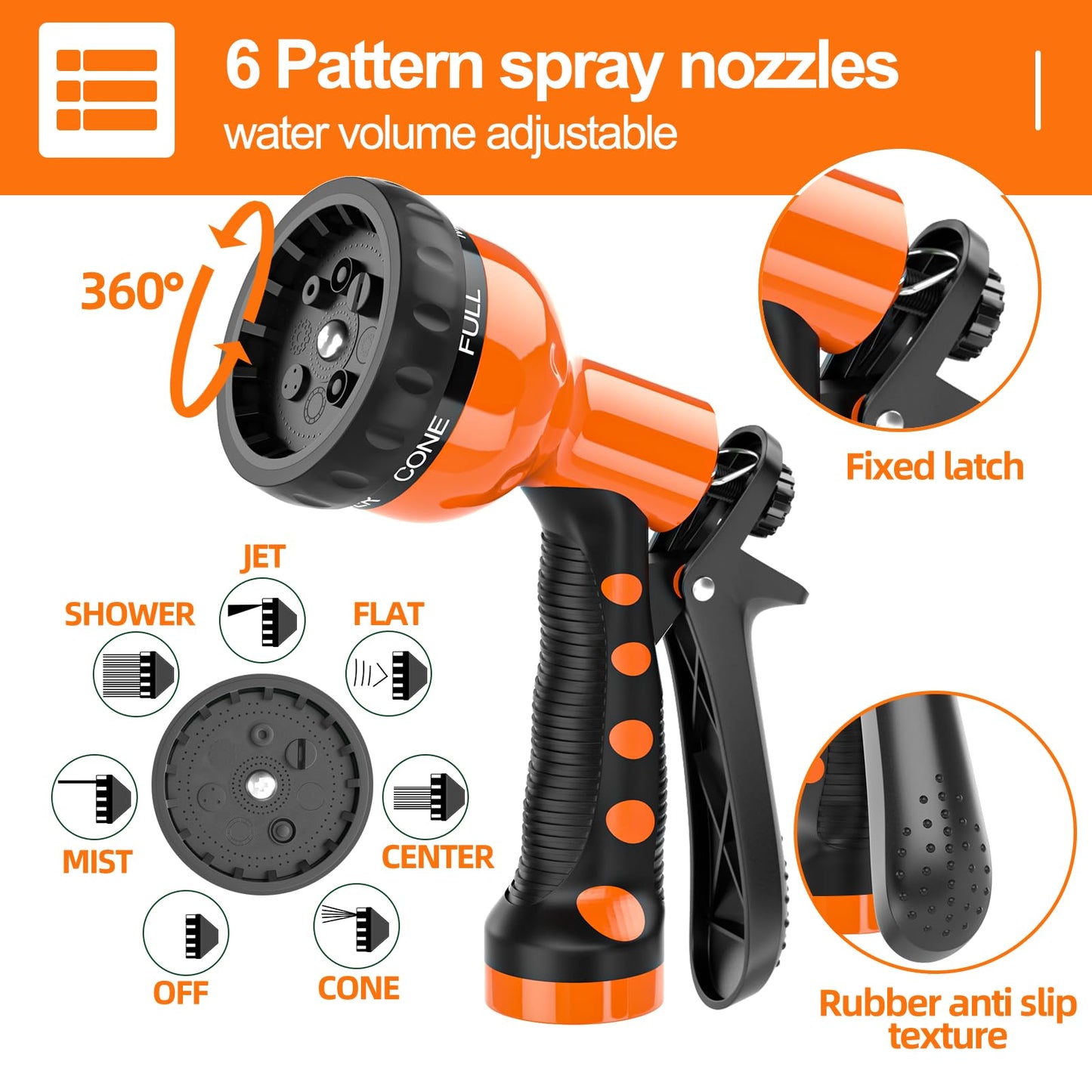 SPECILITE 3/8” Lightweight Coil Garden Hose 50 FT, EVA Retractable Curly Water Pipe with 6-Pattern Spray Nozzle for Boat, Greenhouse, Yard, Patio (Orange)