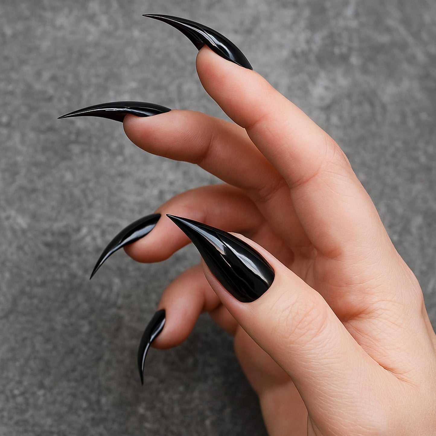 Handmade Press on Nails Halloween Curved Nail Tips with Luxury Handmade Eagle Claw Cats Paw Designs Extra Long Curved Press on Nails Full Cover Glossy Black Thickened False Nails for Women (Size S)