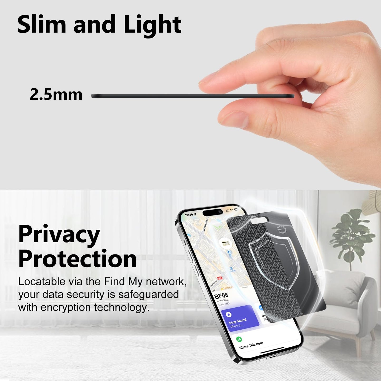 Ultra-Thin Wallet Tracker Card(iOS Only), Bluetooth Tracker Smart Card for Apple Find My iPhone Wallet GPS Tracker, Supports Wireless Charging, 10 Years Battery for Luggage, Wallets, Backpacks, Keys