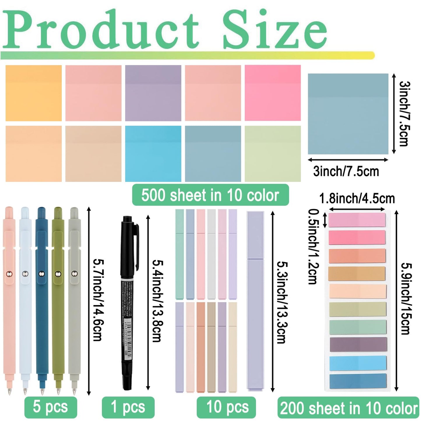 DHYLRICHER 38 PCS Annotation Set with Aesthetic Highlighters, Gel Pens, Sticky Notes & Tabs, Dual Tip, Fast Dry Ink Pens for Book Marking and Office Use