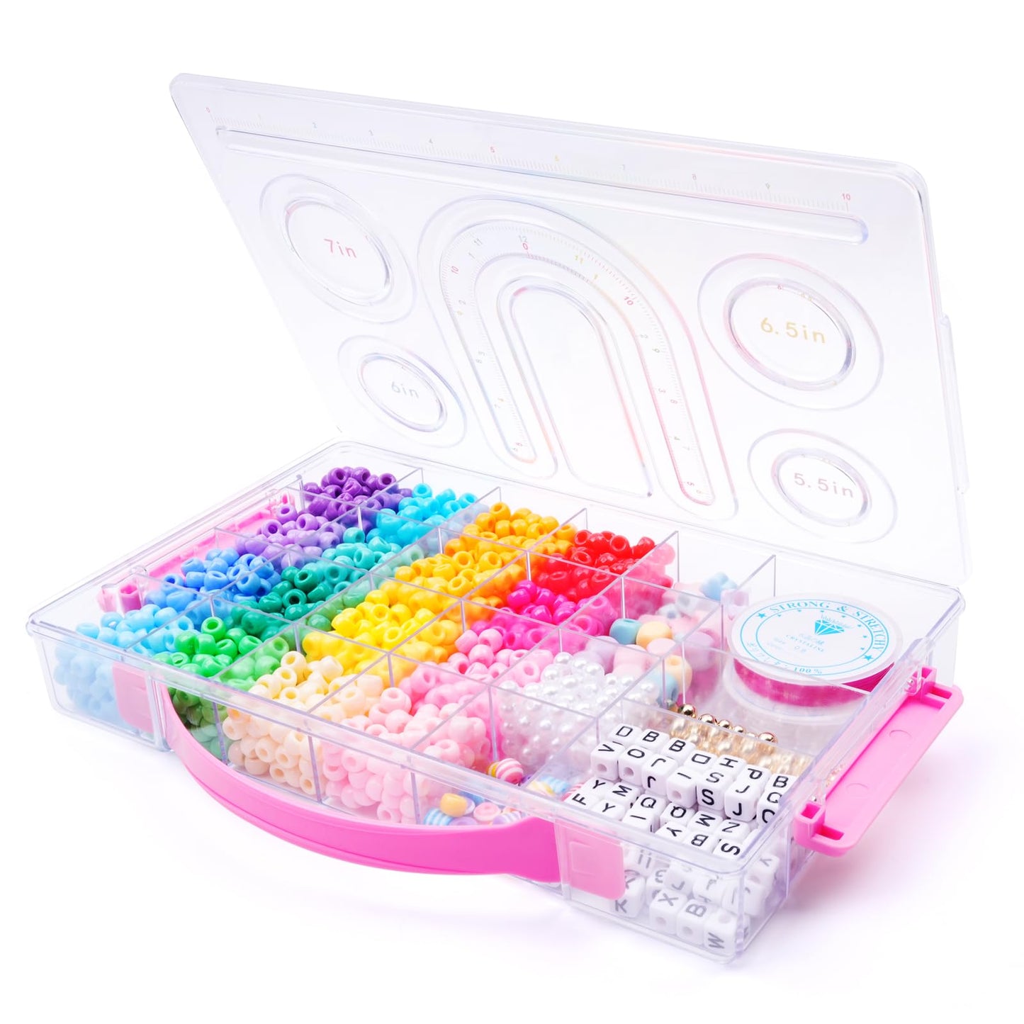 MAKERSLAND Pony Beads Bulk,Kandi Beads,Letter Beads for Friendship Bracelet Making Kits DIY Craft Keychains with Bead Board,Storage Box with Handle,Removable Tray for Kids Teens Adults Birthday Gift