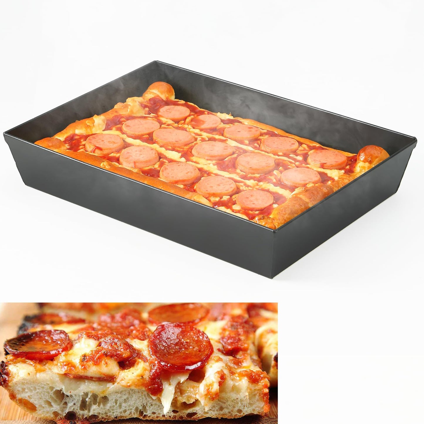 Jisculo Detroit Style Pizza Pan 10x14x2.5 (Non-Stick, BPA & PFOA Free) Heat-Resistant Up to 800°F, Pre-Seasoned Authentic Hard Anodized Detroit Deep Dish Pizza Pan, Five-Year Free Replacement