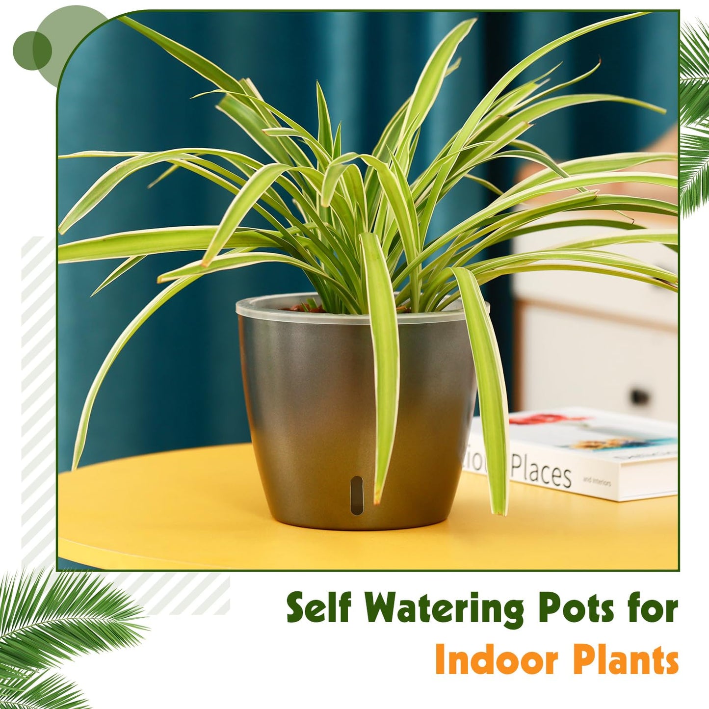KvyusFlourish Self Watering Pots for Indoor Plants, 6-Pack 6.7'' Self Watering Planter with Drainage Holes, Small African Violet Pots with Water Indicator, Clear Wick Orchid Pot, Grey Gold
