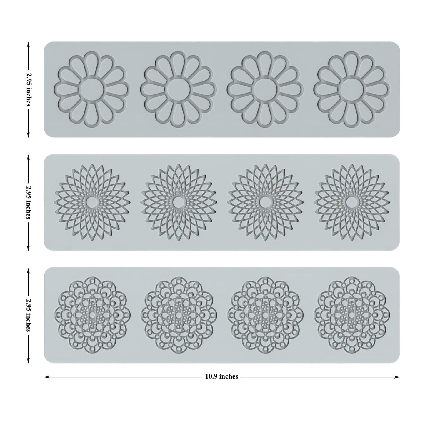 Embossing Lace Fondant Molds, Multi Circle Flowers Lace Mat Wedding Cake Decoration Tool, Rattan Shaped Cupcake Mat Silicone Molds Set of 3