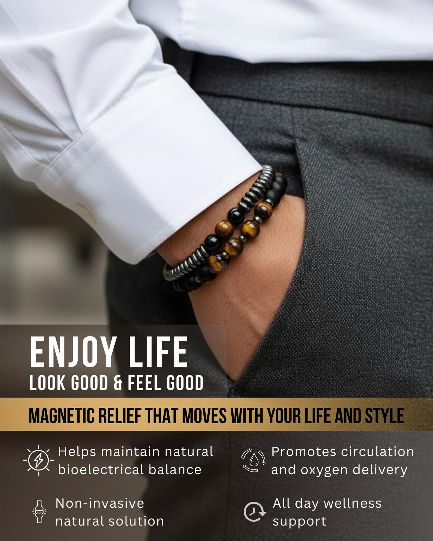WestLuna Magnetic Healing Bracelet Set – Adjustable Magnetic Hematite Bracelets for Women Men, Slimming Crystal Chakra Energy Beaded Bracelet Gift(Tiger's Eye, Medium)