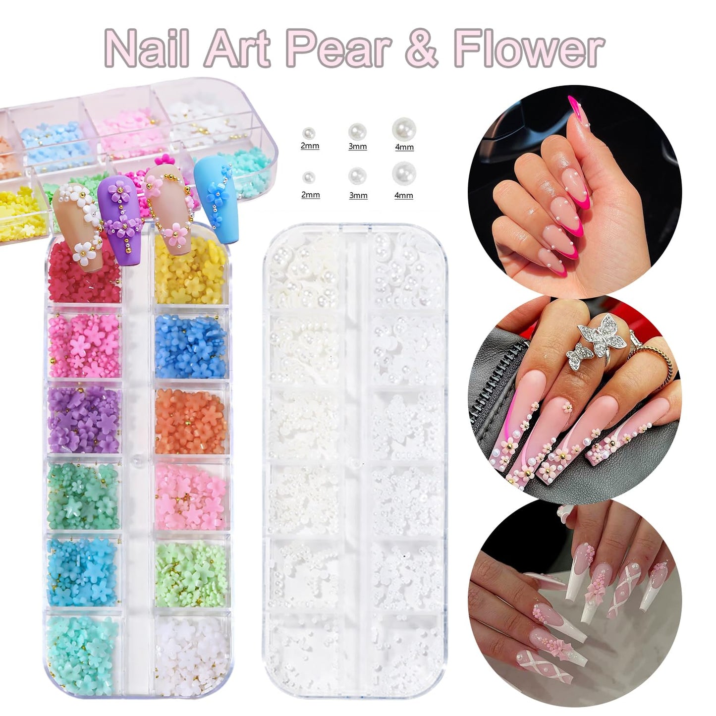 GZMAYUEN Nail Charms, Rhinestones for Nails, Nail Pearls, 3D Nail Charms and Gems, Nail Art Accessories Set, 8 Boxes