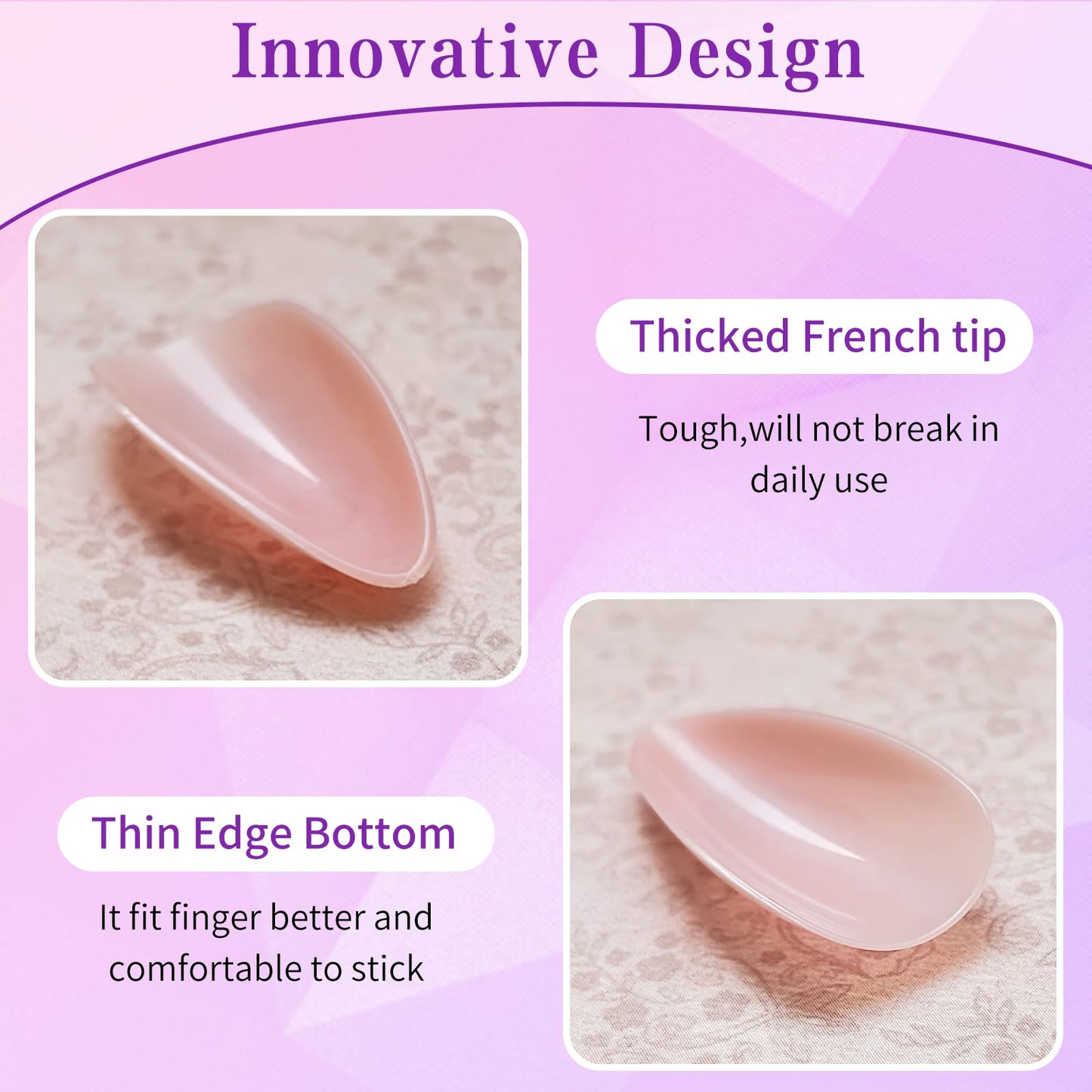 Lifextol 240pc French Tip Press on Nails Medium Fake Nails with Glue & Sticky Tab, Stiletto False Acrylic Nails Press on Nails Almond Nail Tips Stick on Artificial Glue on Nails Press ons Fingernails