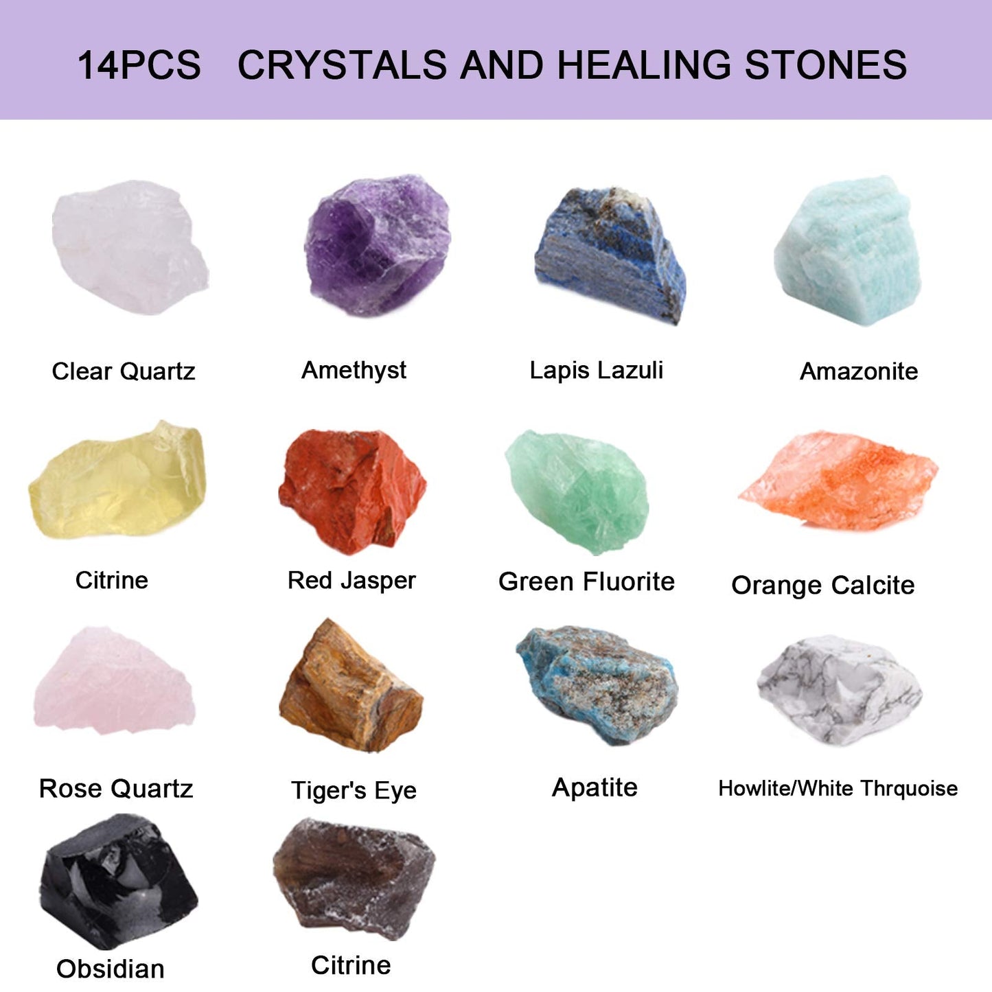 Anreign Natural Healing Crystals kit and Healing Stones-Chakra Crystals(14 pcs)