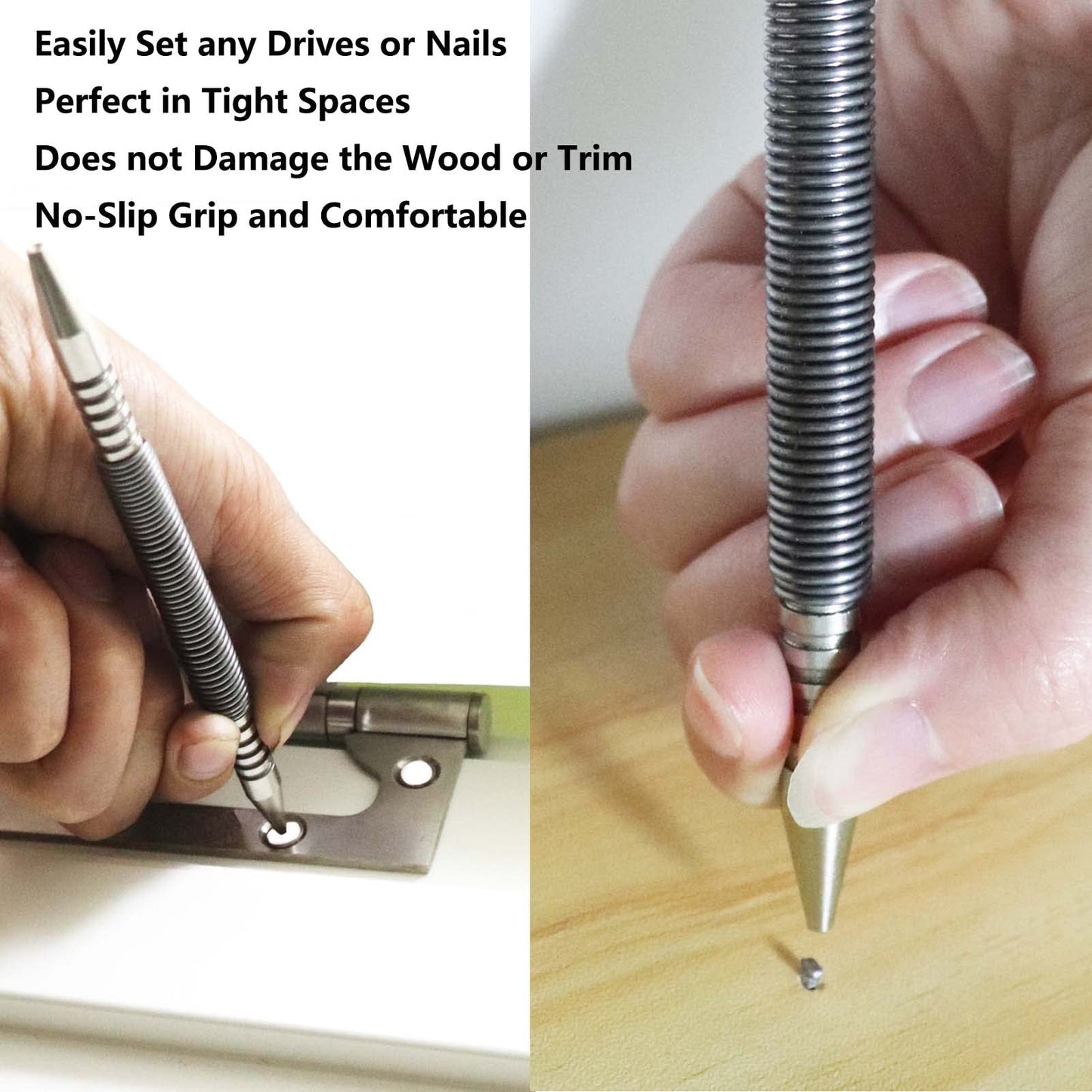 WHLLING 2-Piece Dual Head Combo Nail Setter, Double Ended 3/32″& 1/8″Spring Nail Set, 3500 PSI Striking Force Hammerless Nail Set Punch Nail Pullers