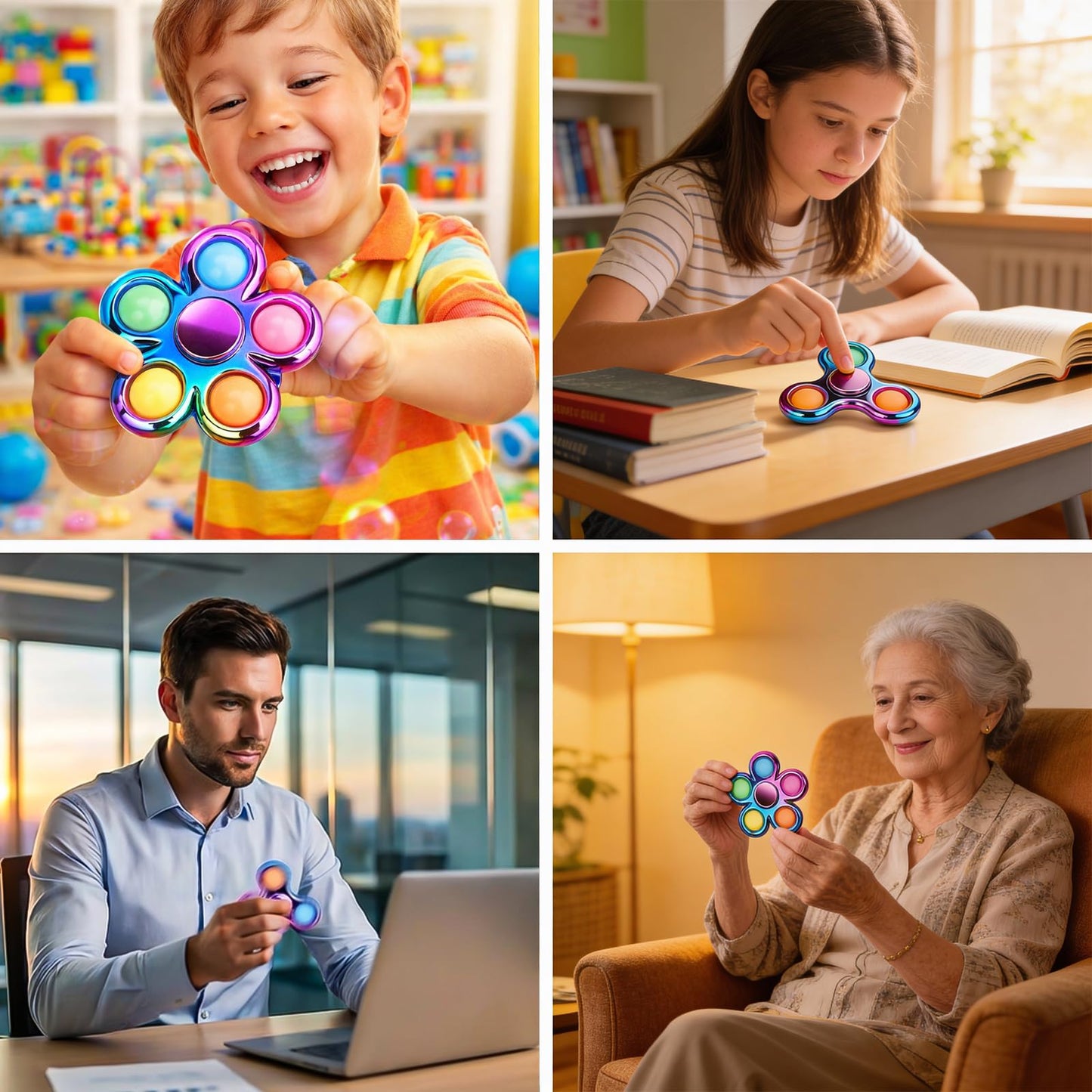 Figrol Fidget Toys 3 Pack,Pop Fidget Spinner for Kids & Adults Relieves Stress and Calm Down,Sensory Toys for Kids with Autism ADHD Toy