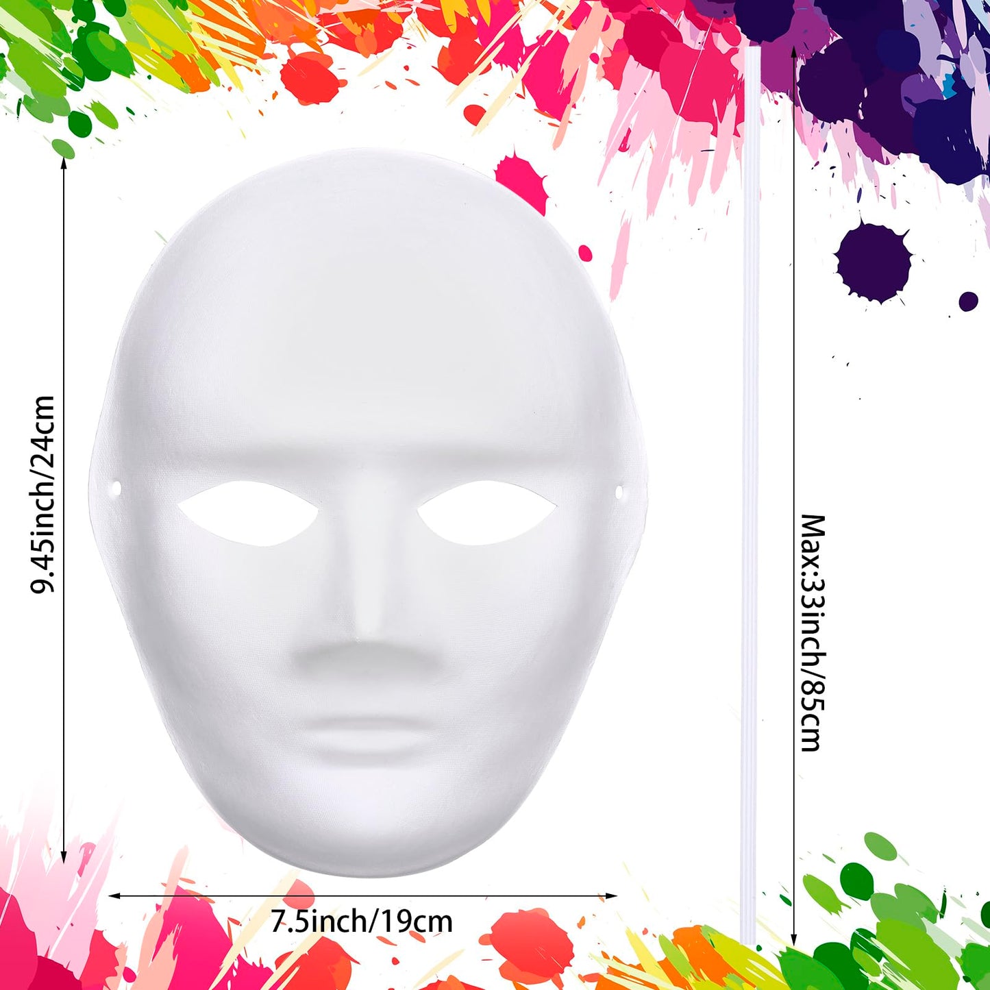 Aoriher 50 Pcs Paper Mache Mask DIY Full Face White Paintable Craft Masks Bulk for Mardi Gras Cosplay Dance Party Adult