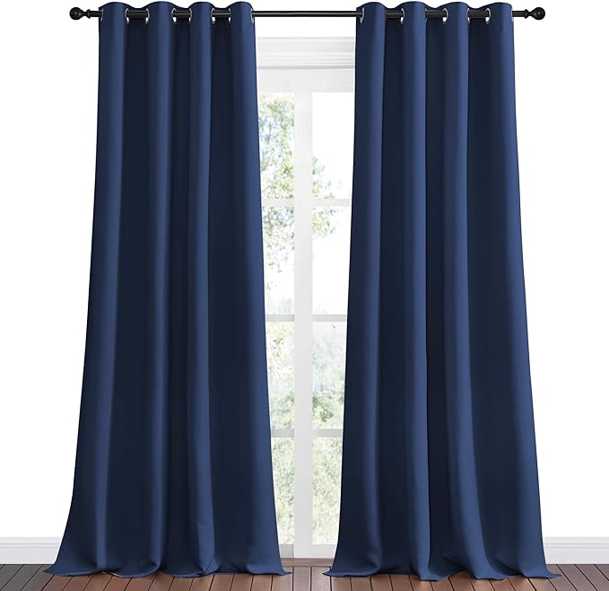 NICETOWN Navy Blackout Curtains 108" Long for Living Room, 55" W, Set of 2, Thermal Insulated Window Treatment Light Reducing Room Darkening Drapes for Boys Kids Bedroom, Classroom, Apartment