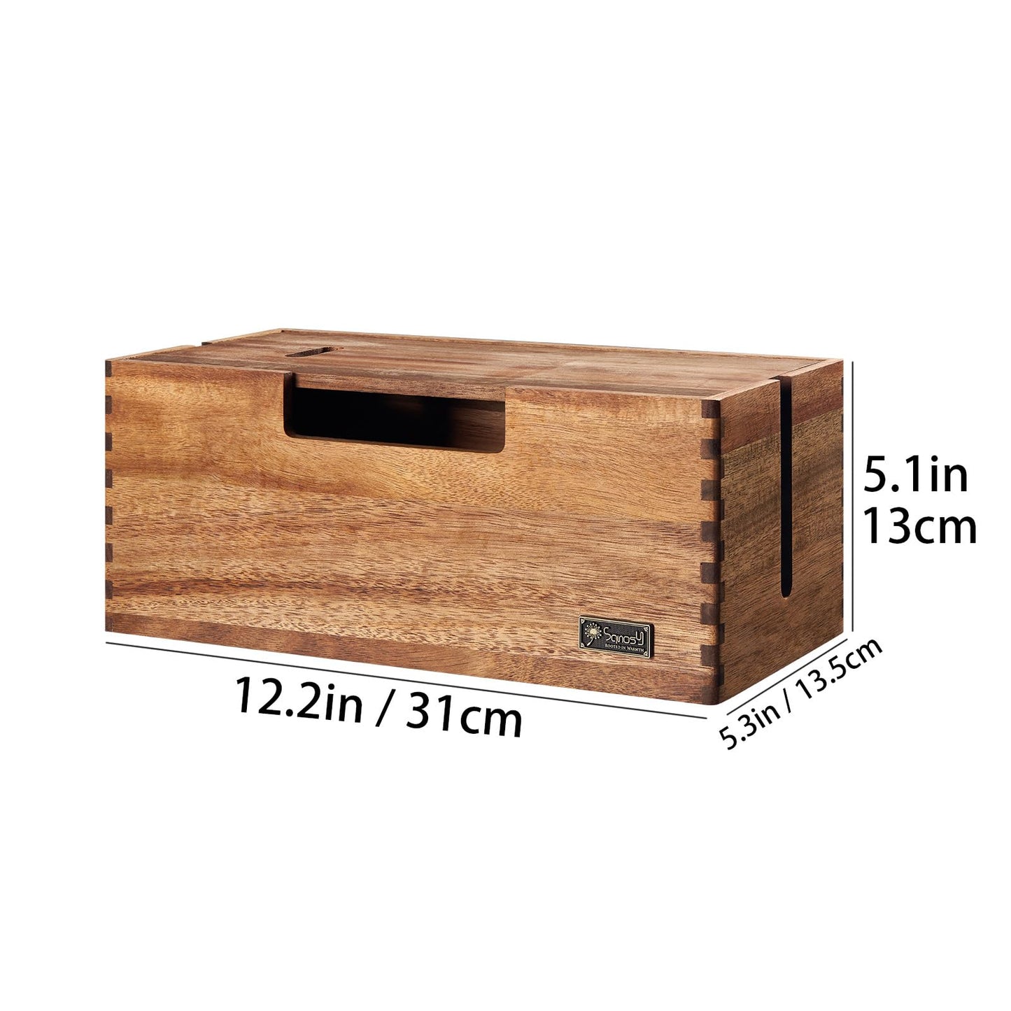 SANOSY Cable Management Box, Acacia Wood Cord Hider Organizer for Power Strips, TV, Desk & Floor Wires, Under Desk Cable Storage Box for Office & Home