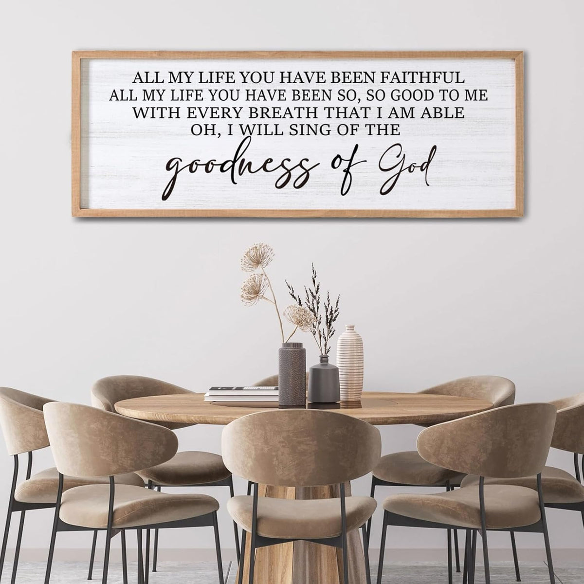 Goodness of God Framed Wall Art, 40''×15'' Positive Religious Natural Bible Verse for Christian God Jesus Christ Prayer, Vintage Rustic Long Holy Catholic Scripture Decor